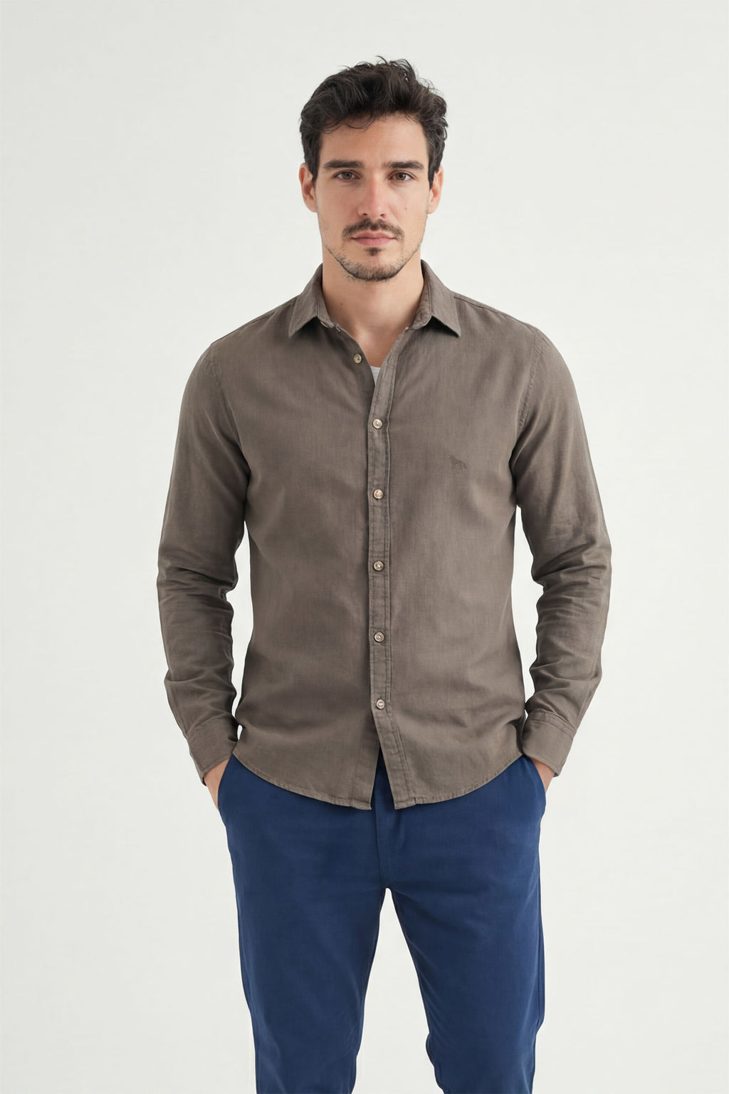Camisa Manga Longa Casual Masculina Acostamento Capuccino