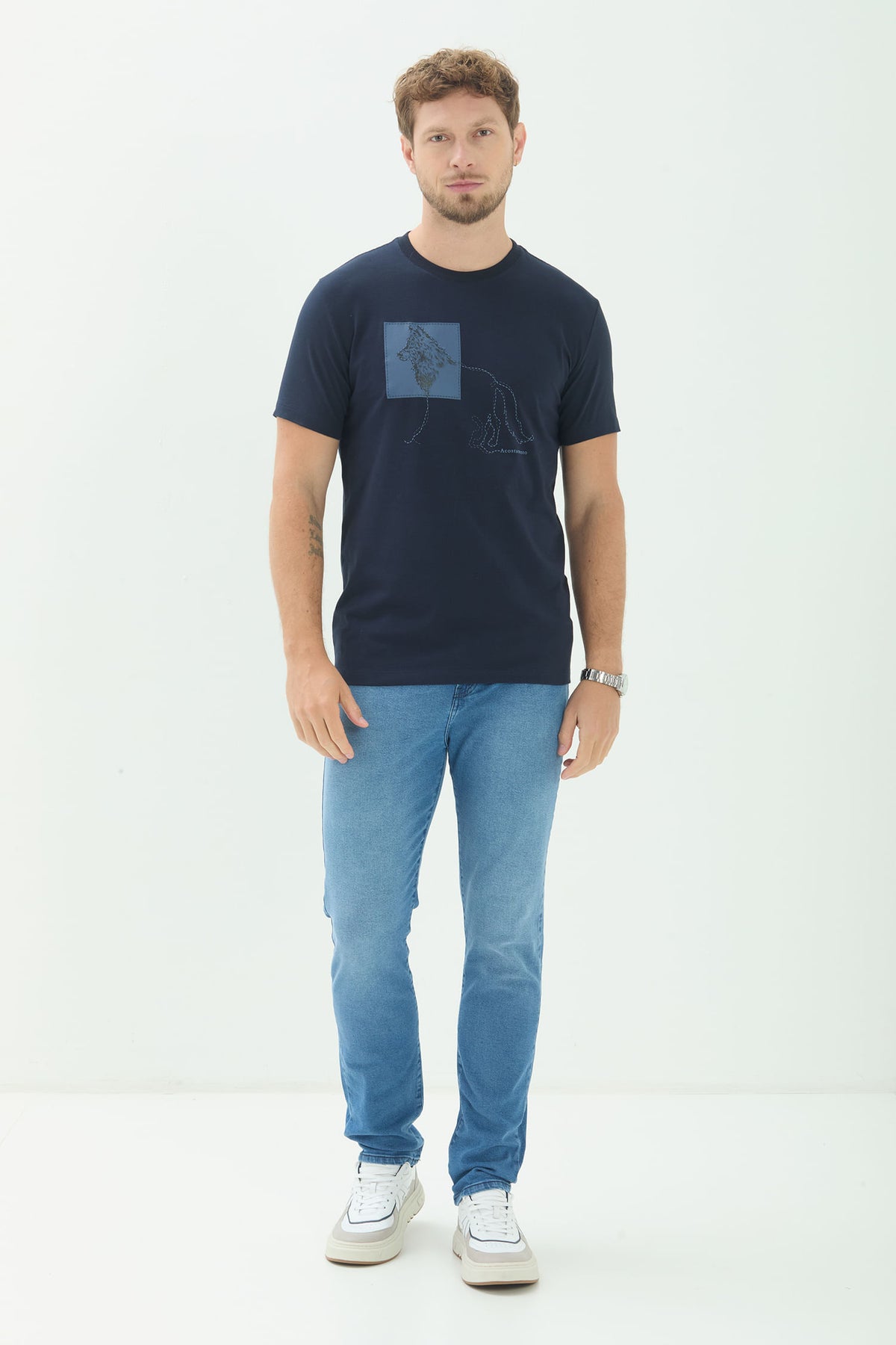 Camiseta Lobo Frontal Masculina Acostamento Marinho