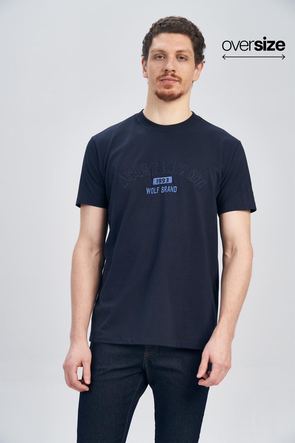 Camiseta Patch Lettering Masculina Oversize Acostamento Marinho