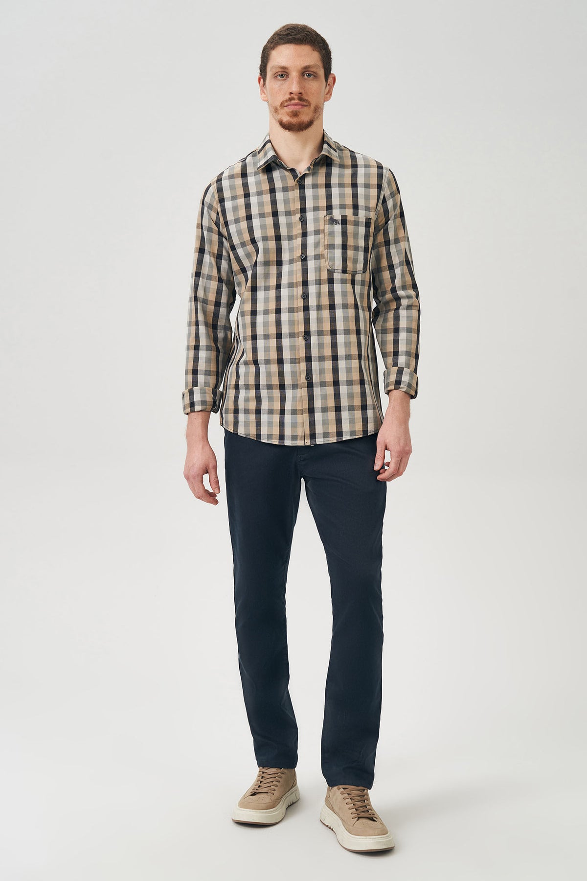 Camisa Manga Longa Xadrez com Bolso Masculina Acostamento Xadrez Grafite C/ Goanna