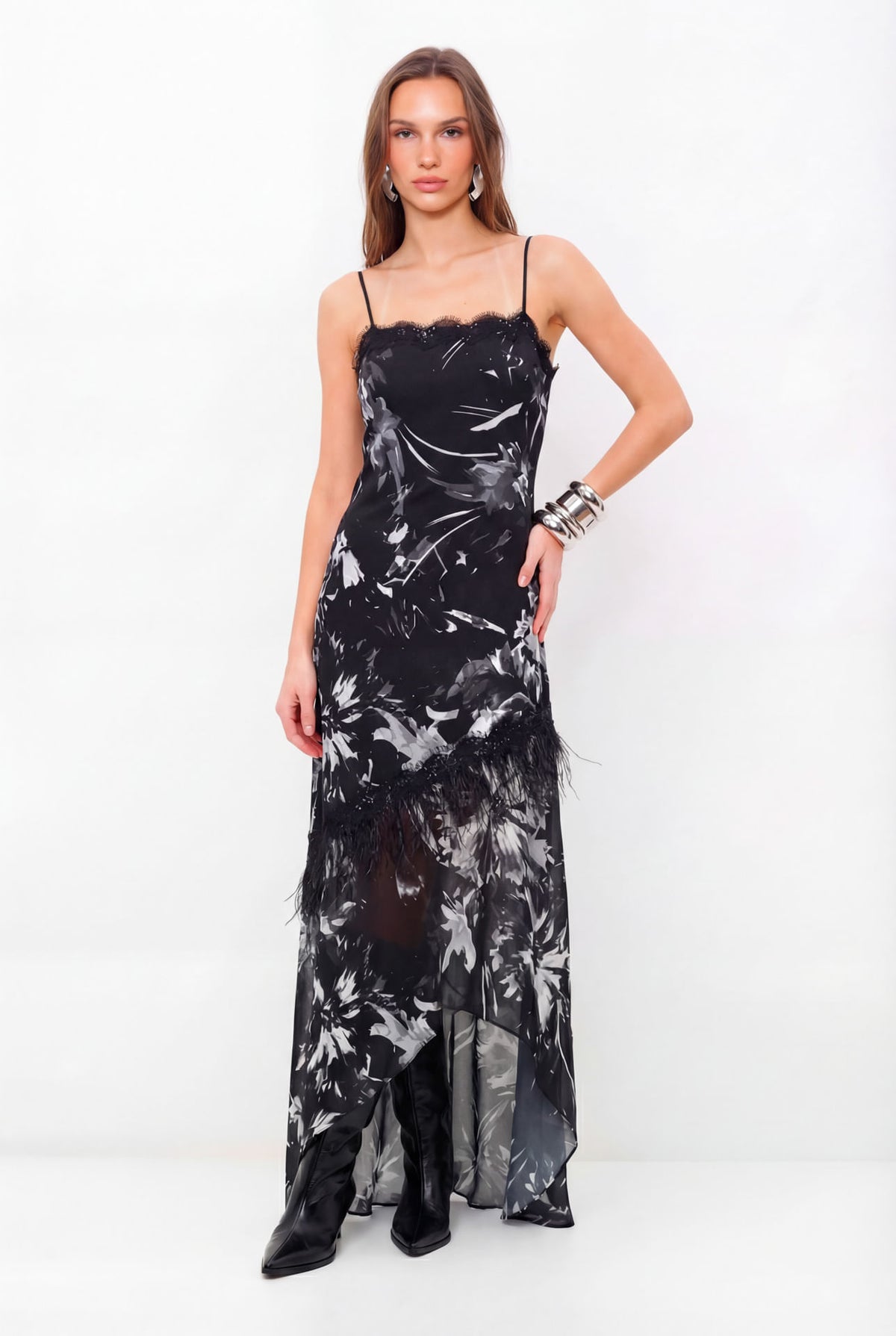 Vestido Longo Com Renda ACT Feminino Midnight Garden