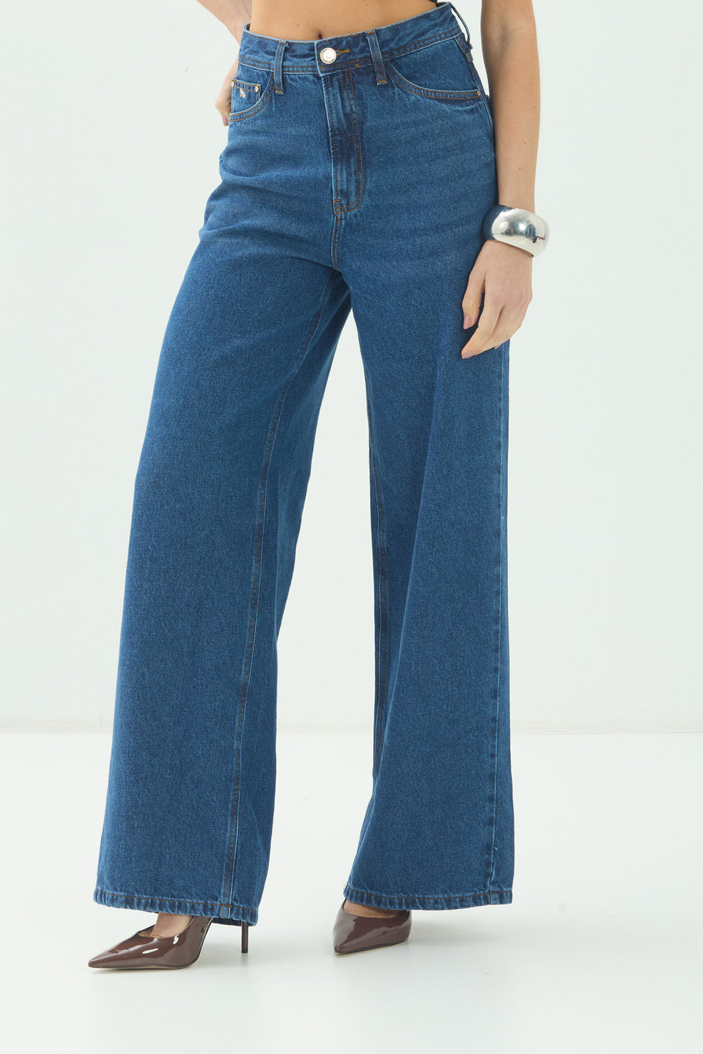 Calça Jeans Wide Leg Básica ACT Feminina Jeans Intermediario