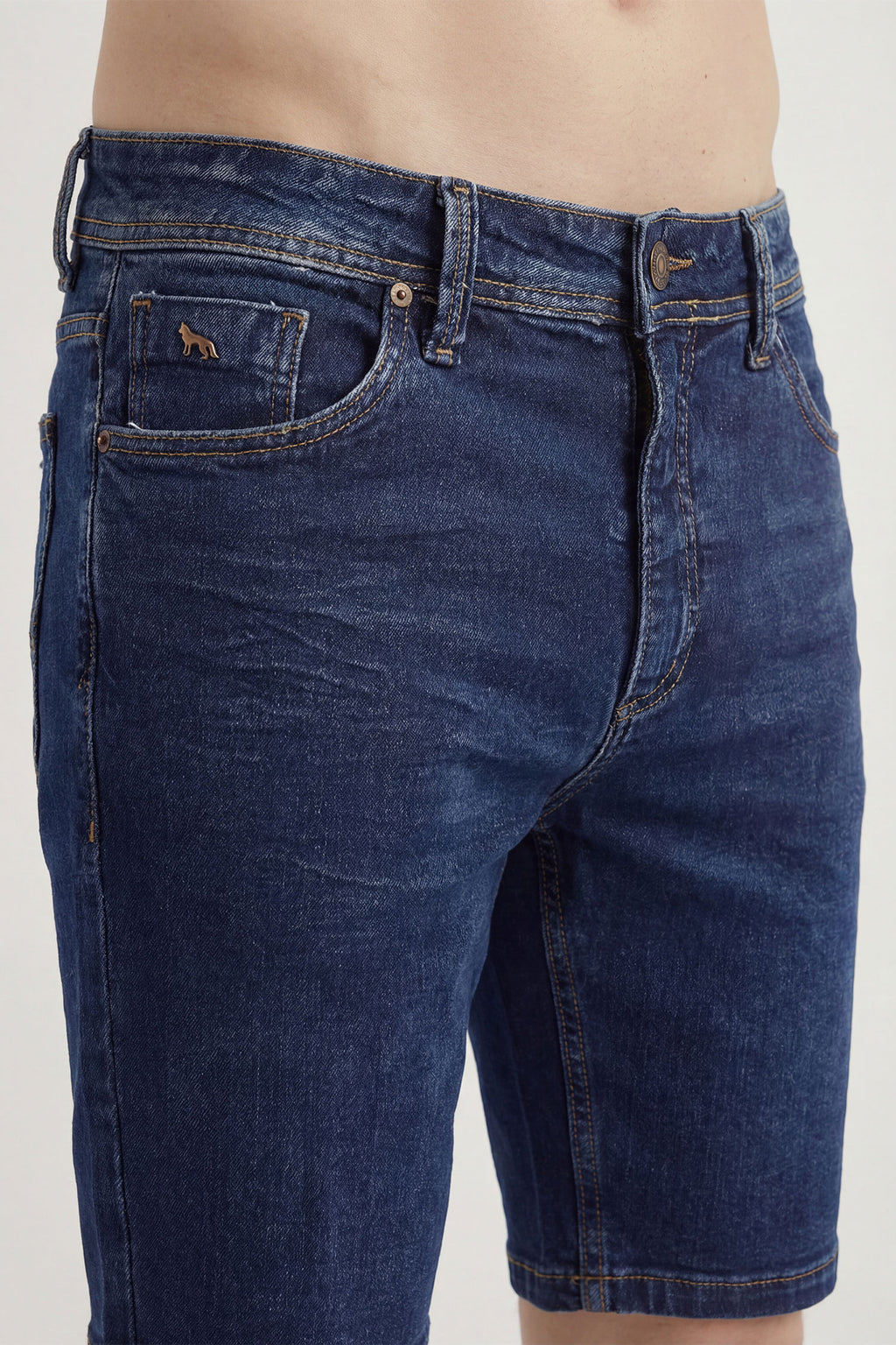 Bermuda Jeans Casual Masculina Acostamento Jeans Escuro