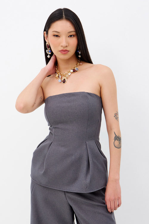 Blusa Alfaiataria Sem Alça Feminina Inblanche Grafite