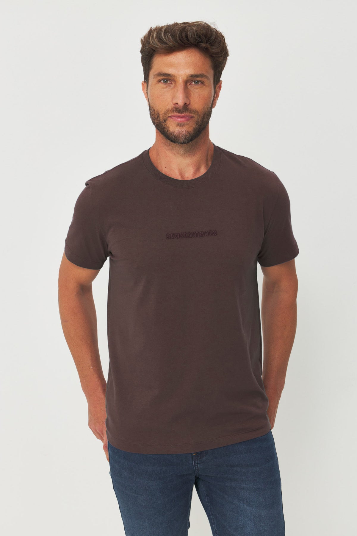 Camiseta Bordado Frontal Masculino Acostamento Marrom Ipe