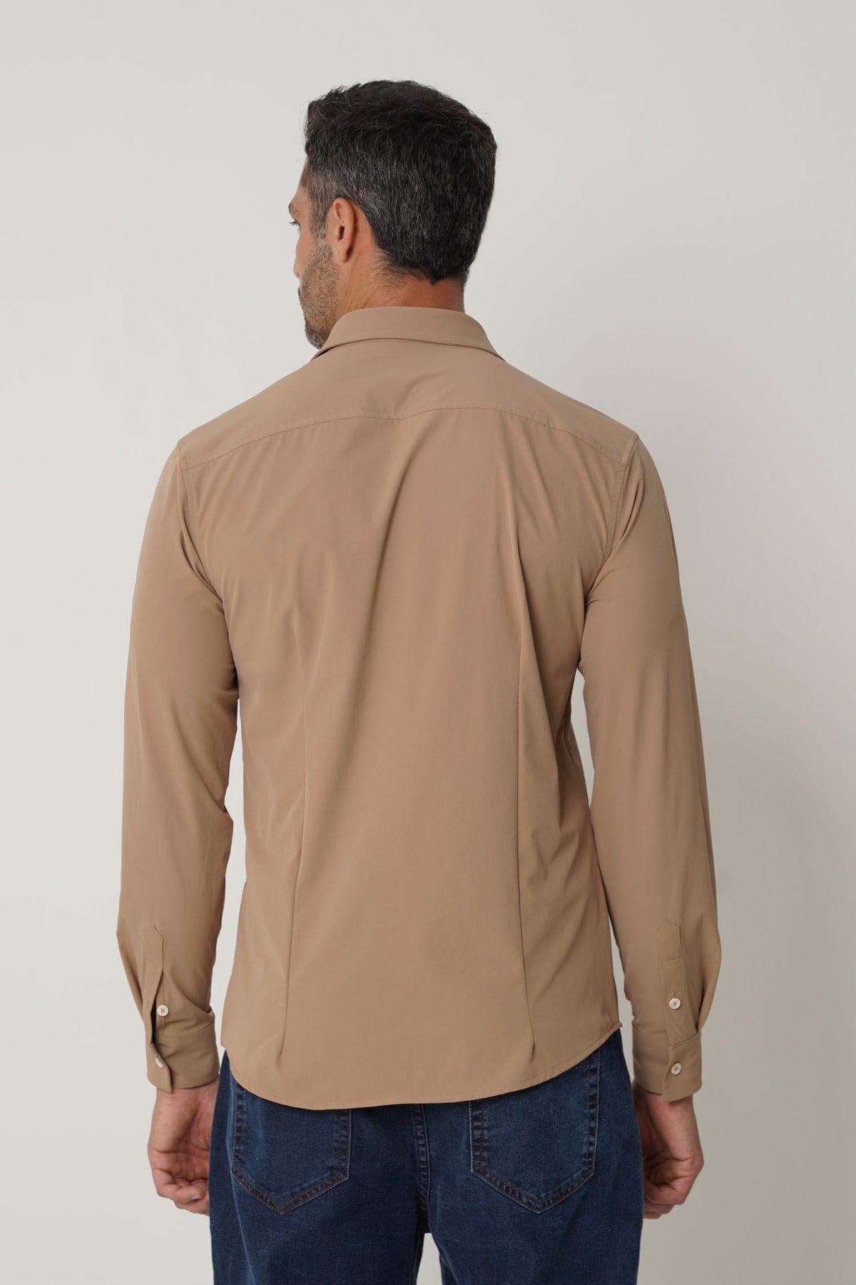 Camisa Slim Tech Manga Longa Masculina Acostamento Caqui