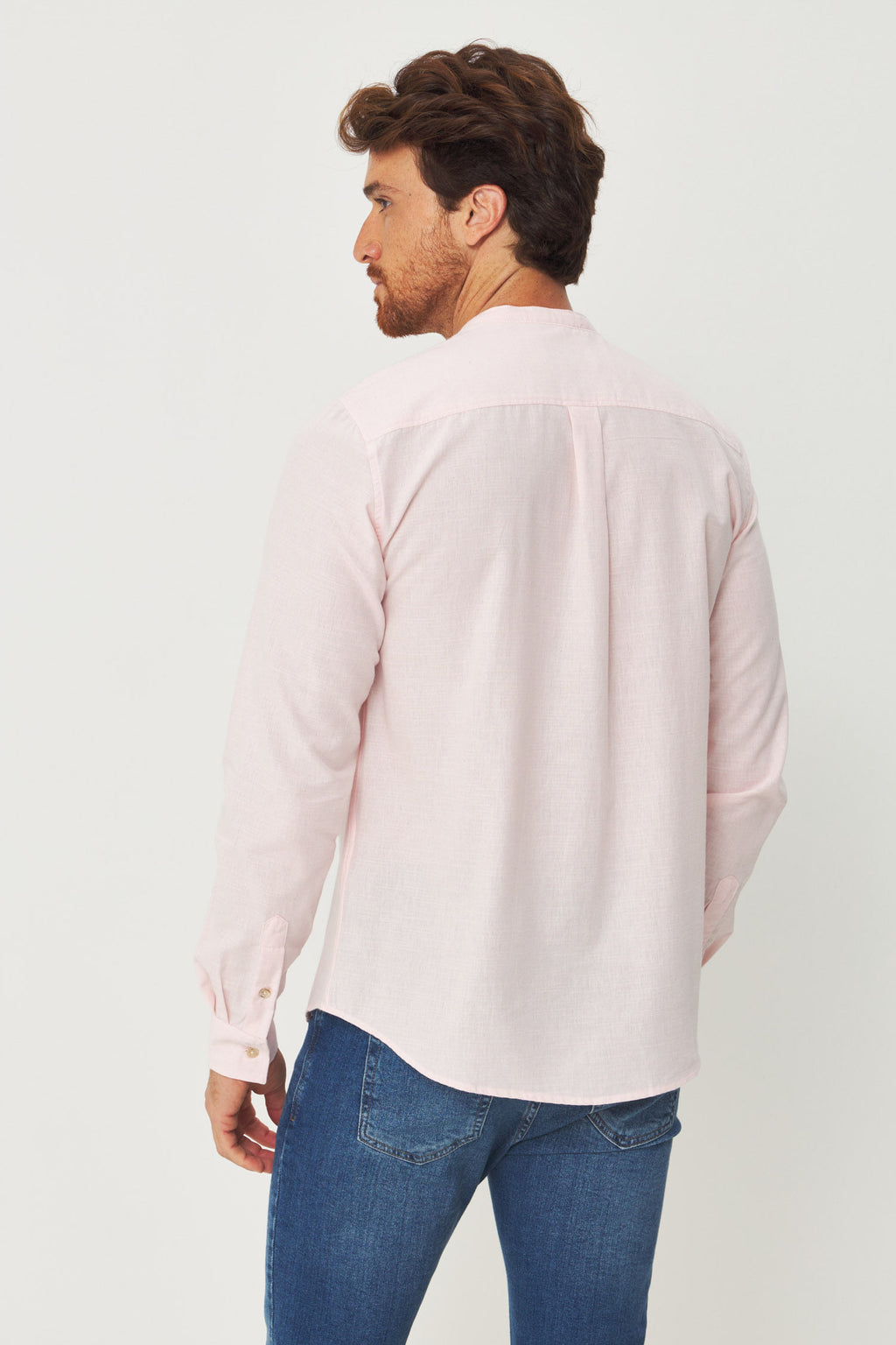 Camisa Manga Longa Gola Padre Masculina Acostamento Rosa