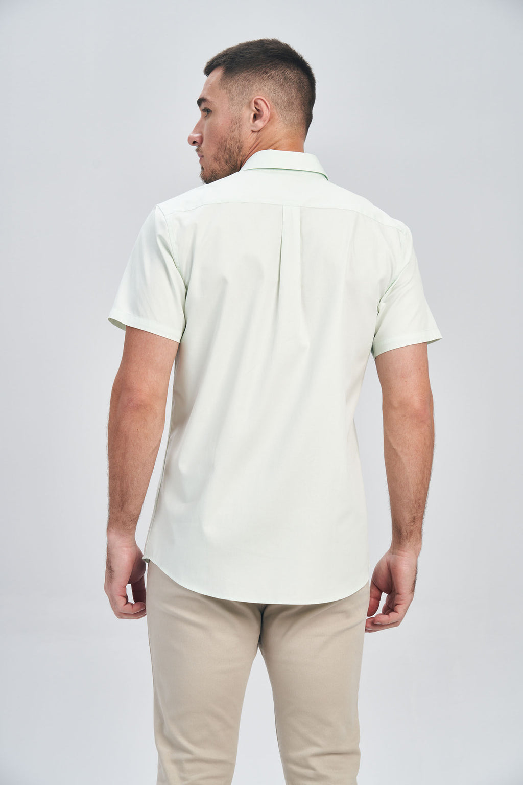 Camisa Manga Curta Cotton Masculina Acostamento Verde Acqua