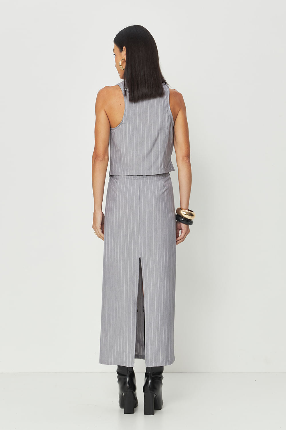 Saia Maxi Risca Giz Feminina Acostamento Light Silver
