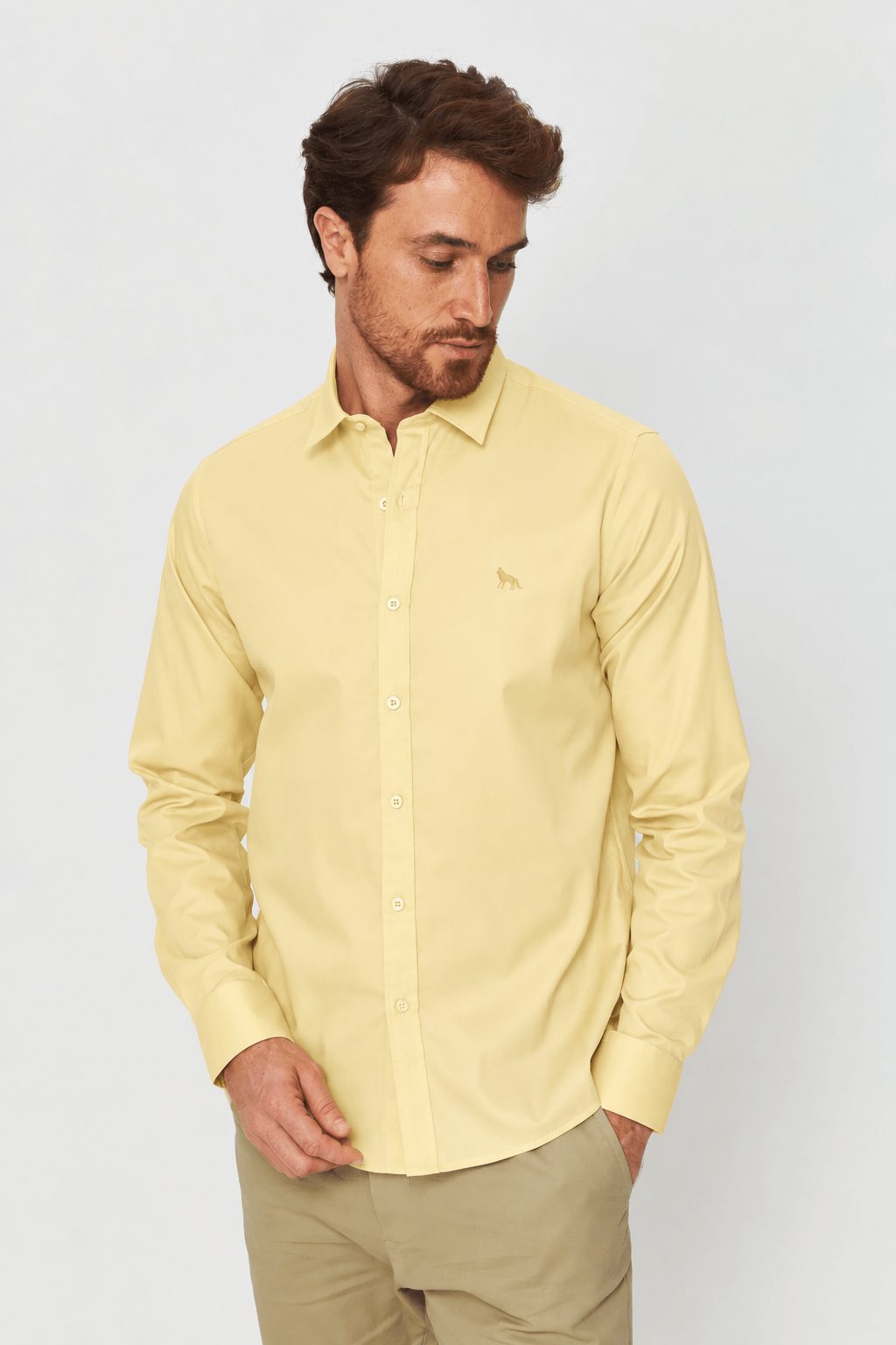 Camisa Cotton Manga Longa Masculina Acostamento Amarelo