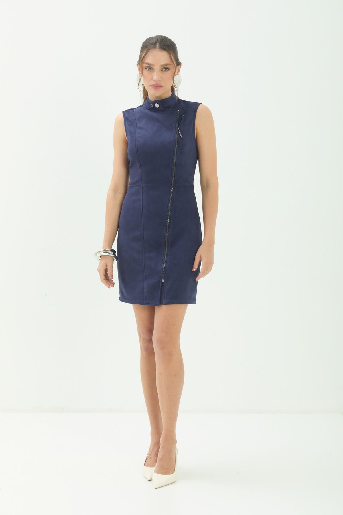 Vestido Curto Com Zíper ACT Feminino Royal Blue