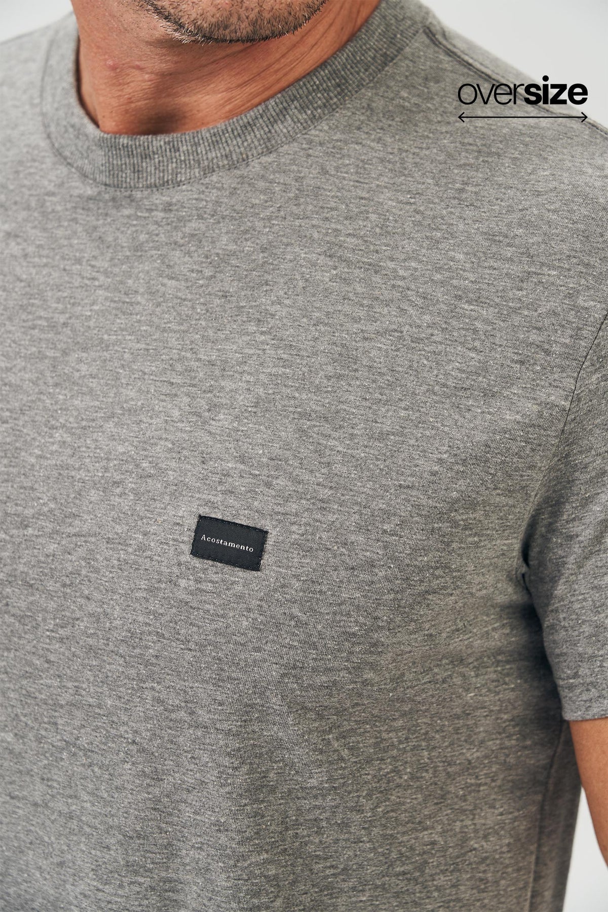 Camiseta Tag Local Masculina Oversize Acostamento Mescla Grafite