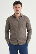 Camisa Manga Longa Casual Masculina Acostamento Capuccino