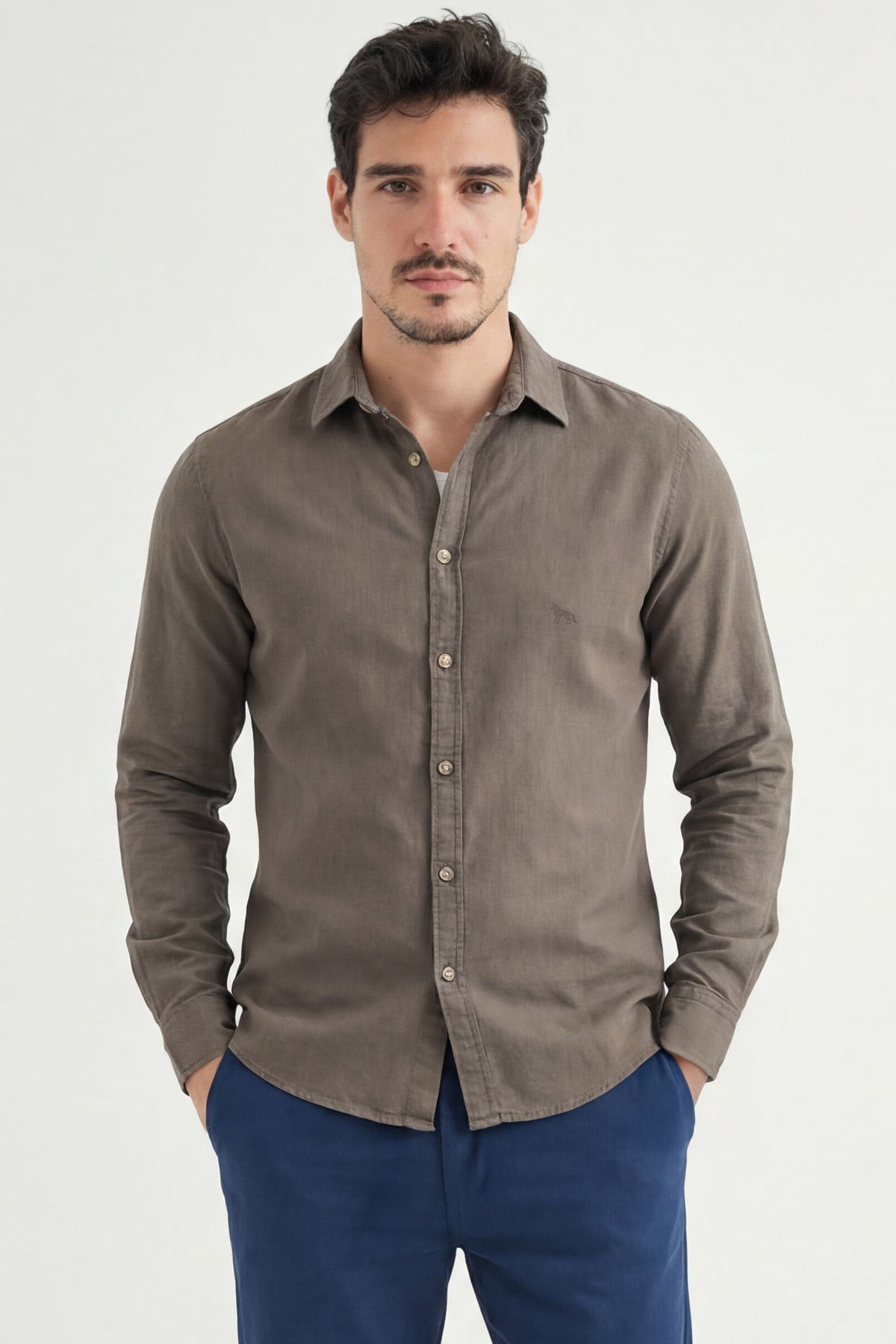 Camisa Manga Longa Casual Masculina Acostamento Capuccino