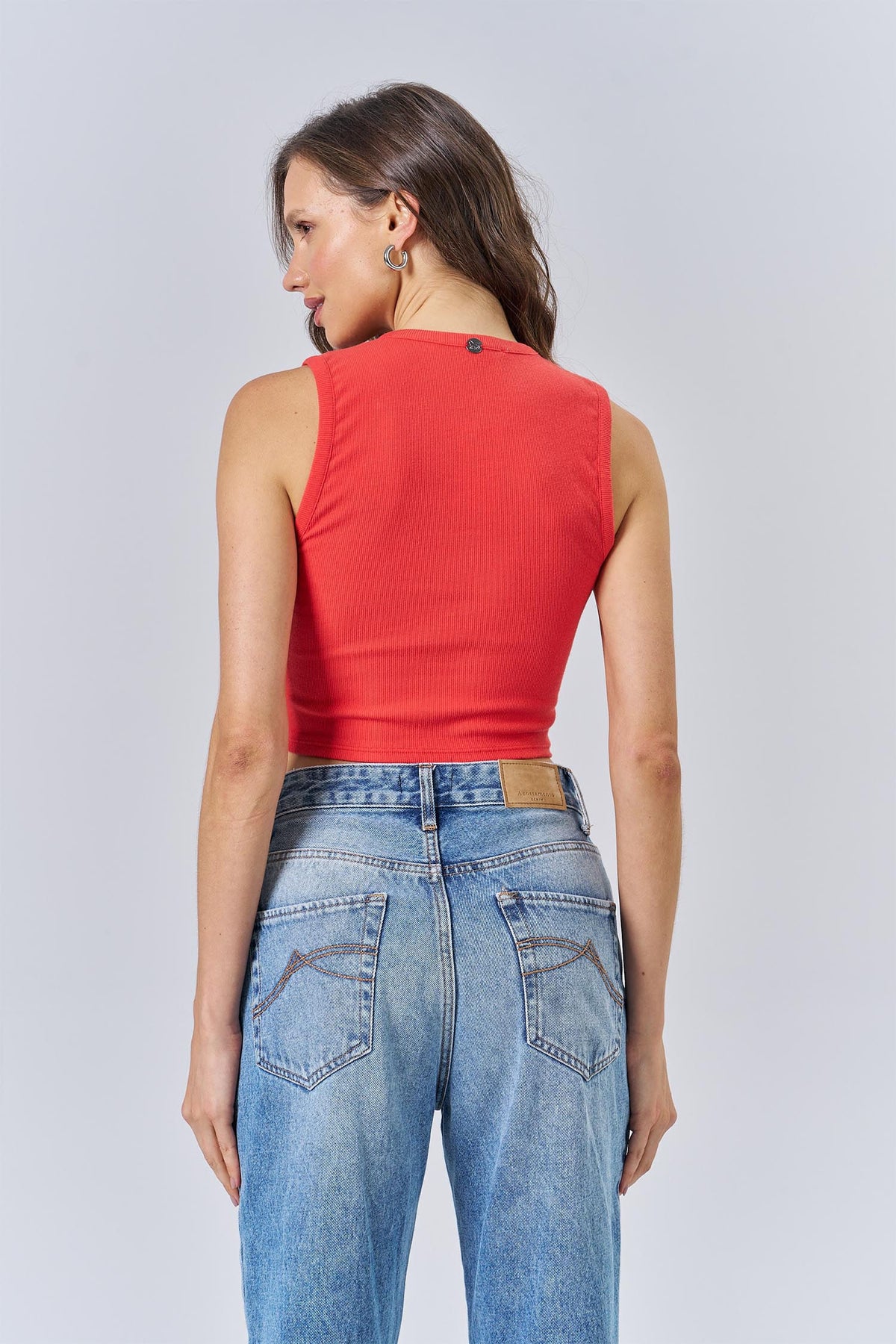 Regata Crop Top Feminina Acostamento High Red
