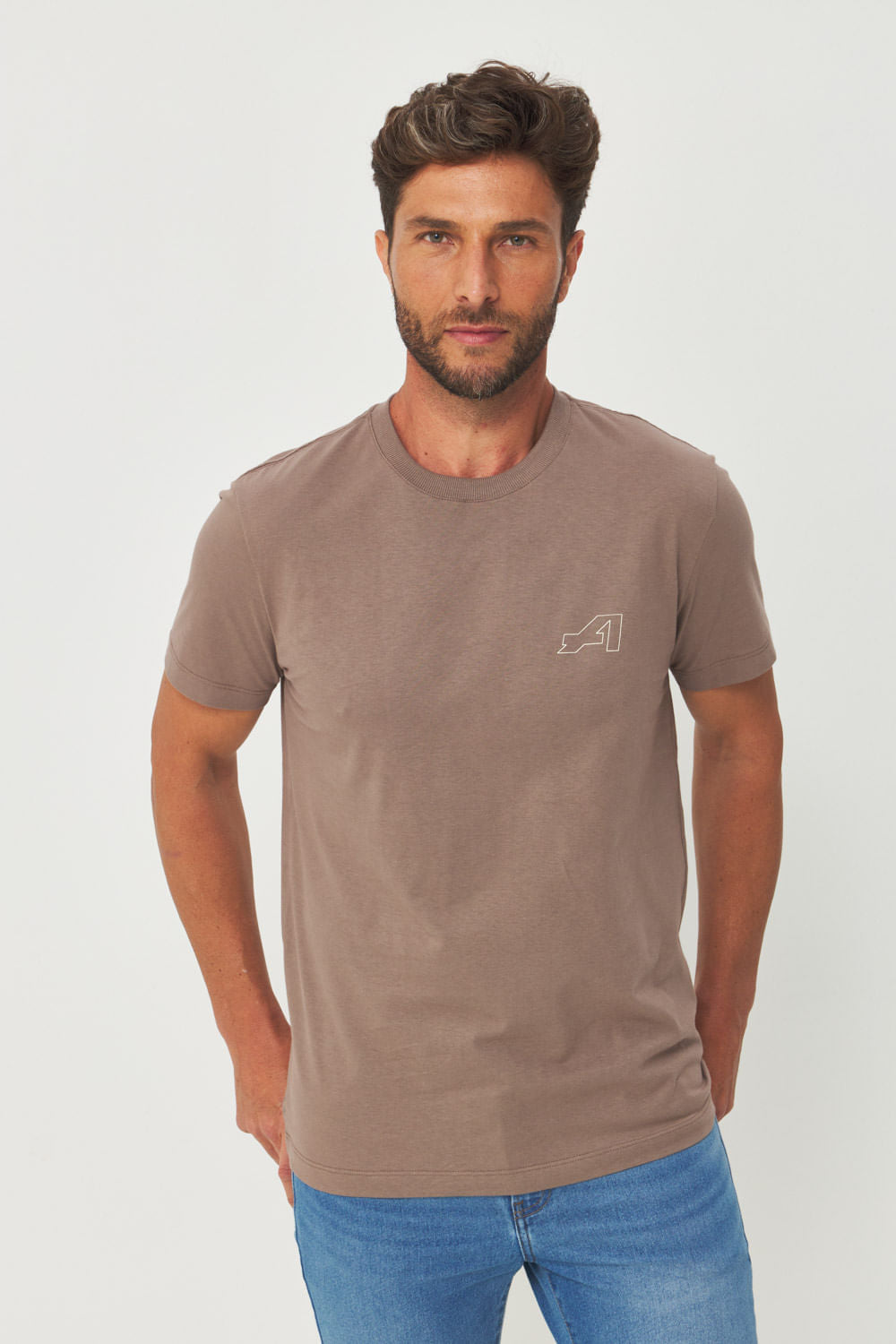 Camiseta Estampa Costas Masculina Acostamento Capuccino