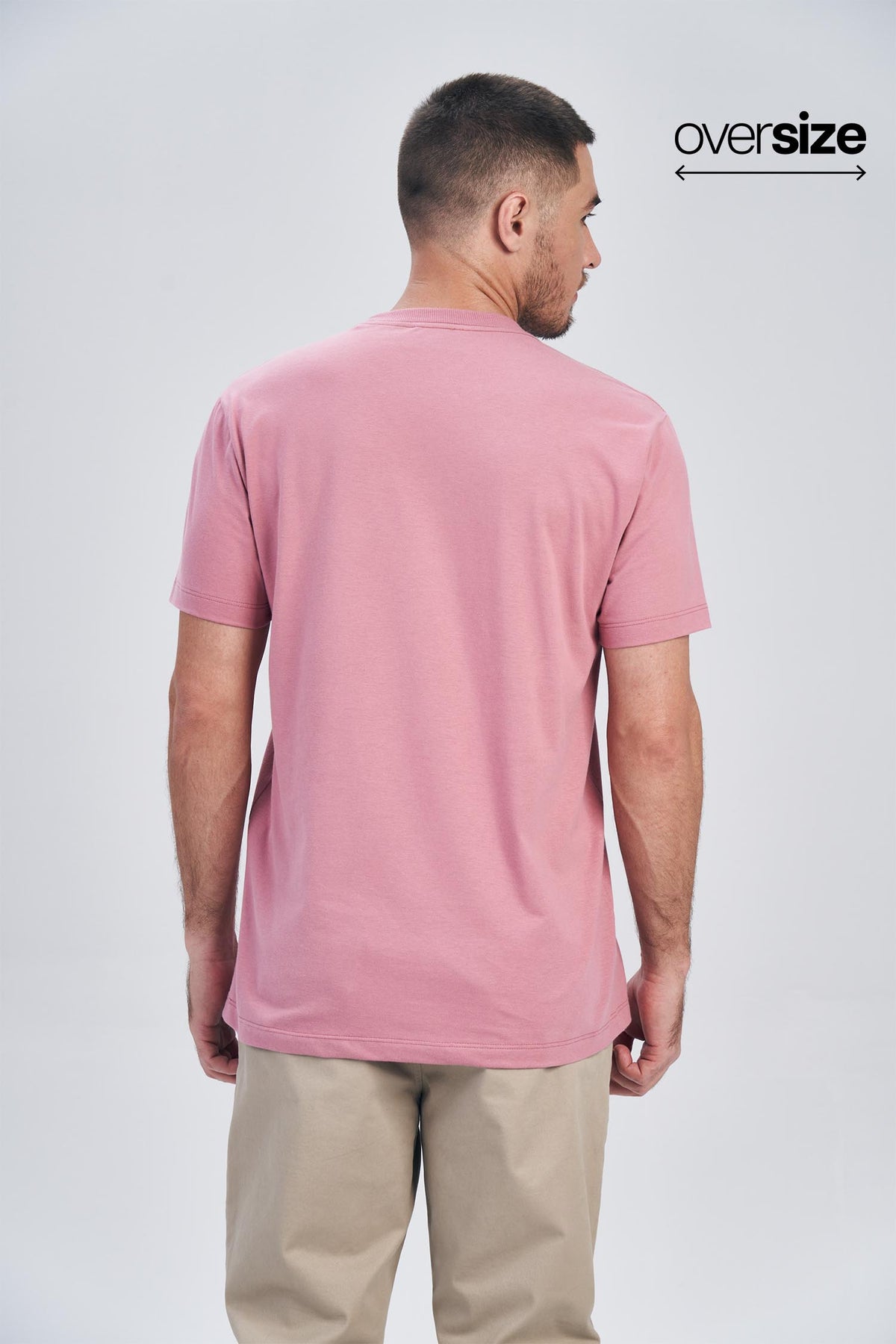Camiseta Casual Letters Local Masculina Oversize Acostamento Rosa Antigo