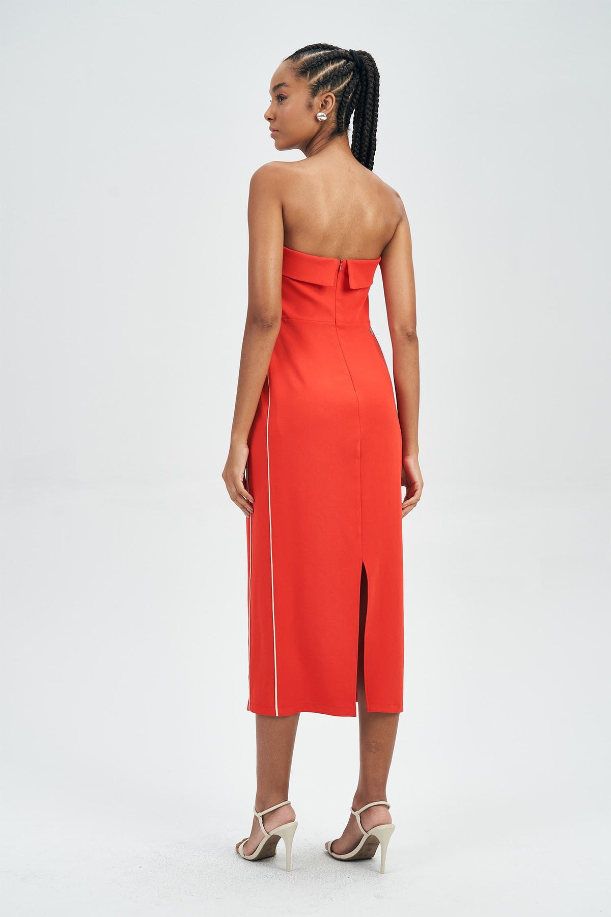 Vestido Midi Line Lateral Feminino Acostamento Hot Red