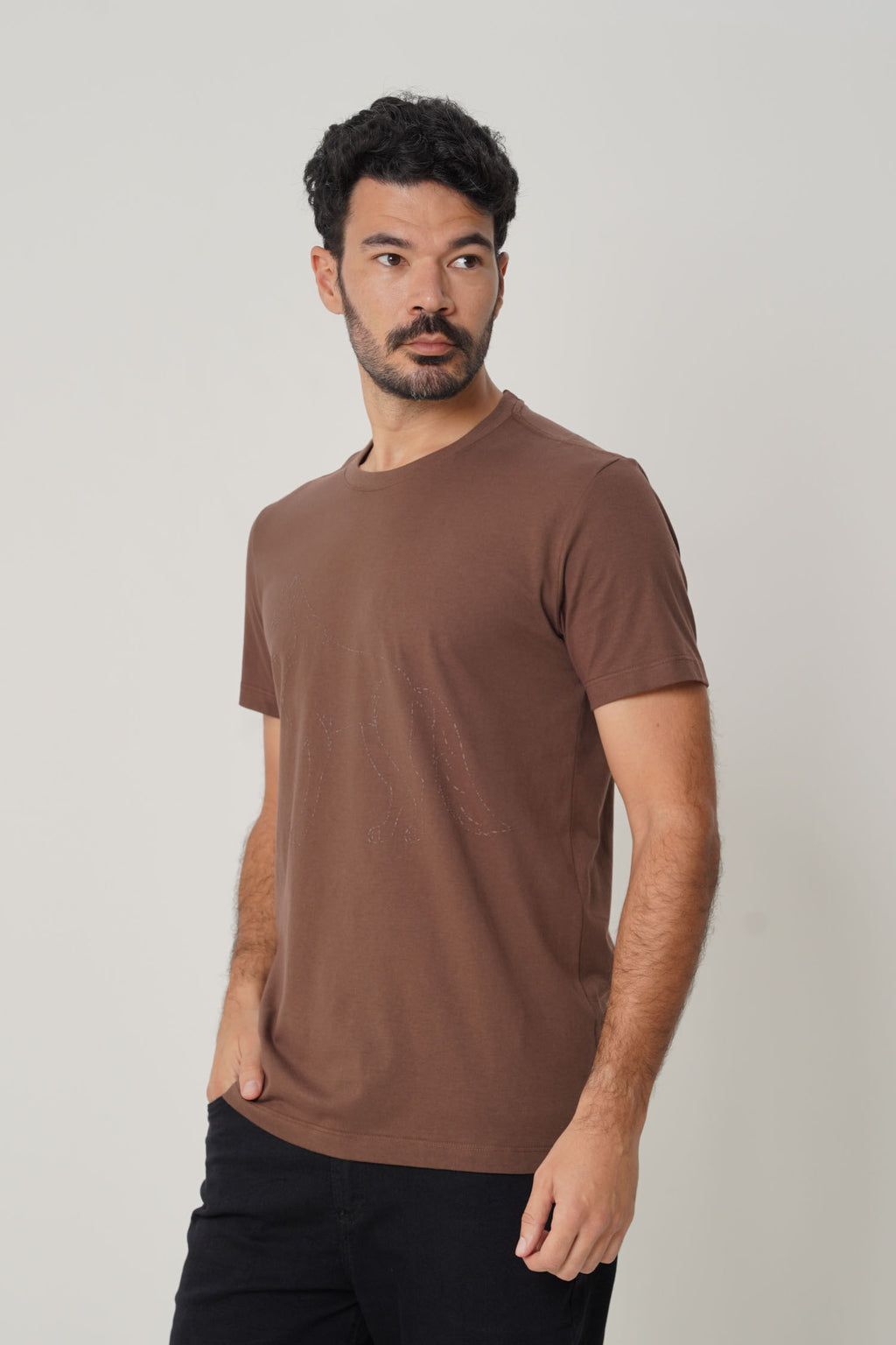 Camiseta Estampa Lobo Masculina Acostamento Marrom Ipe