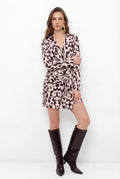 Vestido Curto Transpassado Estampado ACT Feminino Savanna