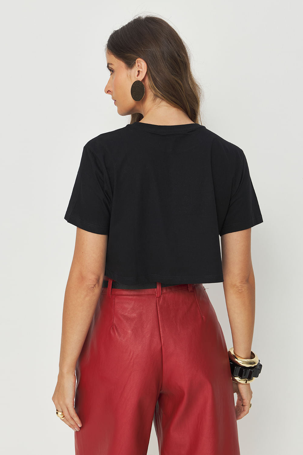 T-Shirt Cropped Fancy Paetê Feminina Acostamento Preto