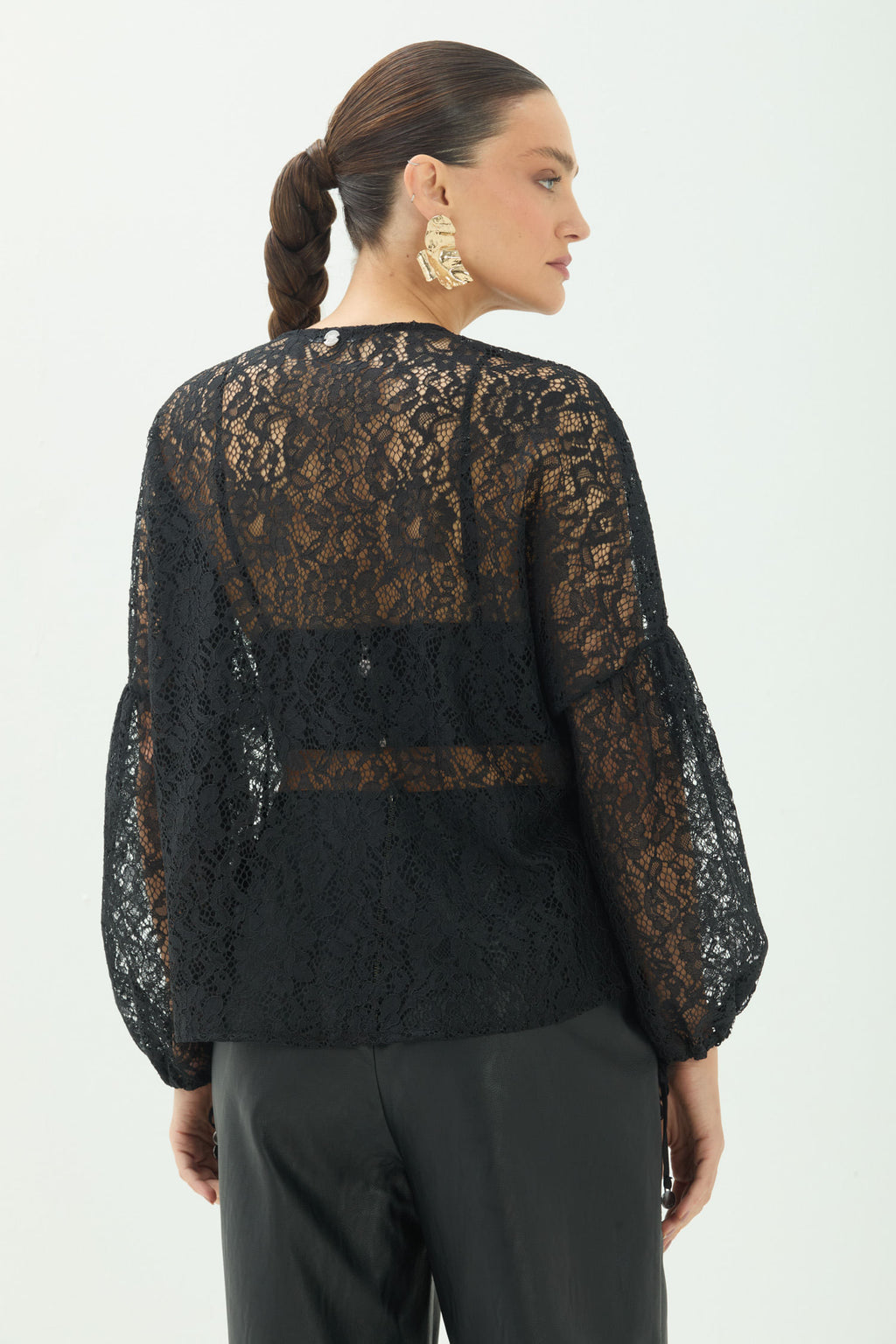 Blusa Em Renda Manga Longa ACT Feminina Preto
