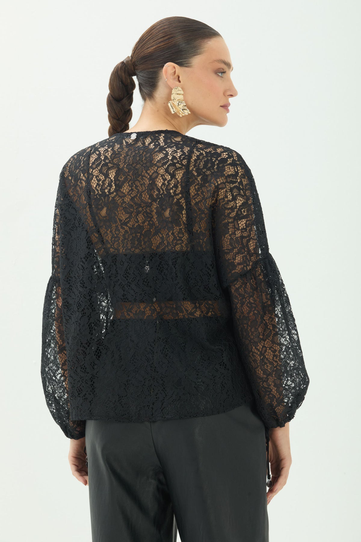 Blusa Em Renda Manga Longa ACT Feminina Preto