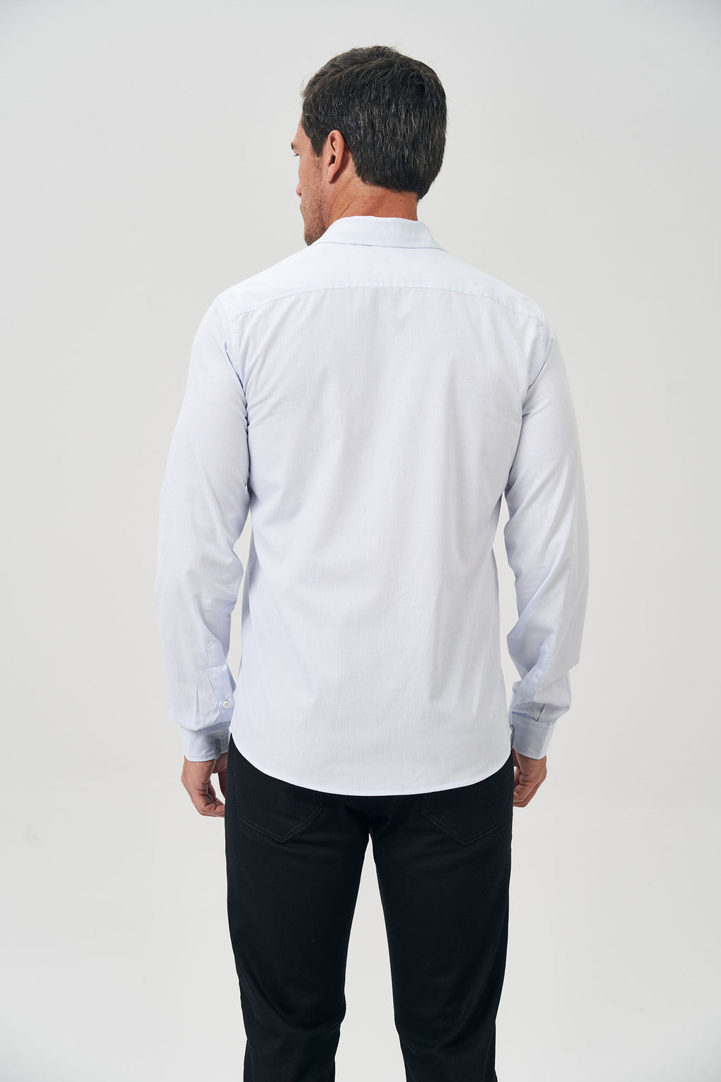 Camisa Manga Longa Listra Masculina Acostamento Micro Listra Azul C/ Branco