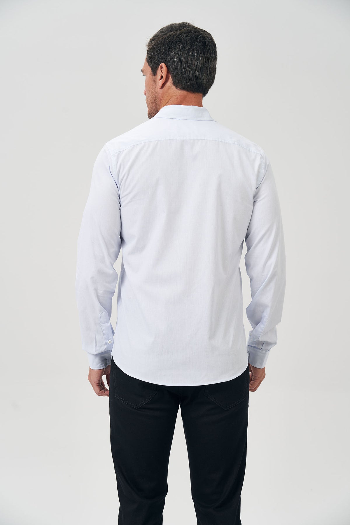 Camisa Manga Longa Listra Masculina Acostamento Micro Listra Azul C/ Branco