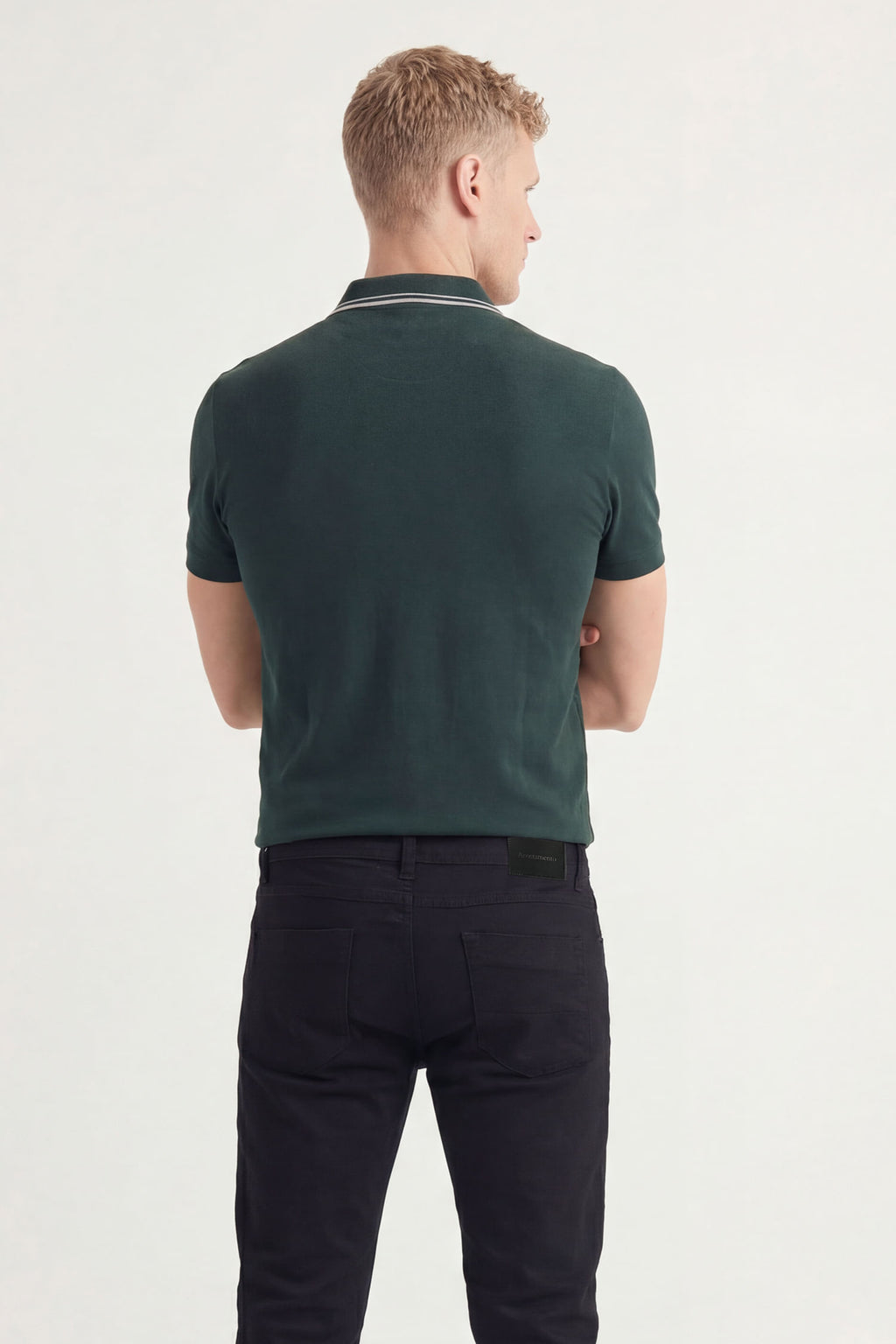 Polo Casual Gola Friso Masculina Acostamento Verde Folhagem