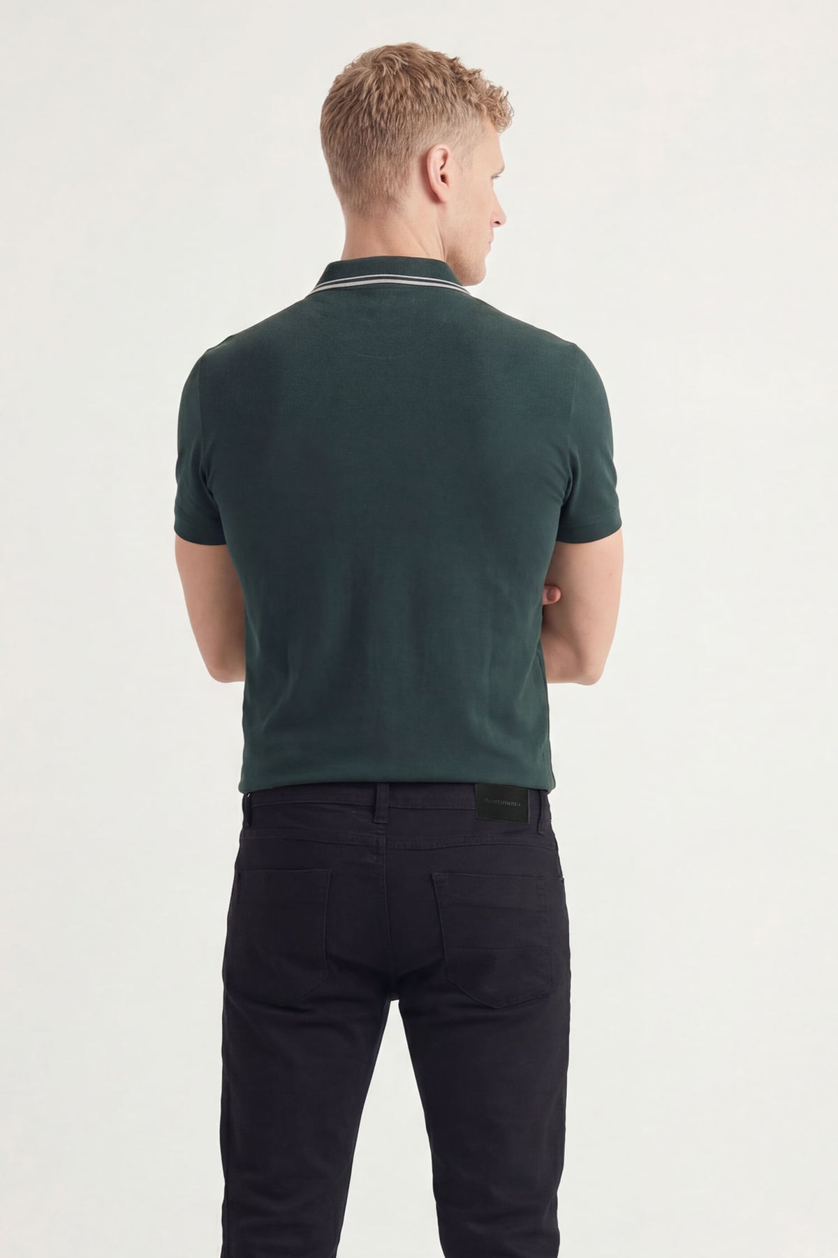 Polo Casual Gola Friso Masculina Acostamento Verde Folhagem