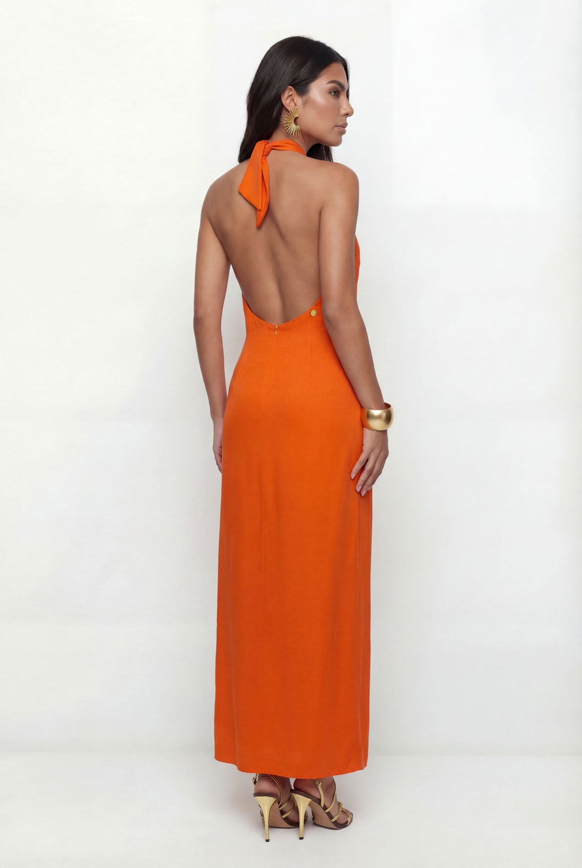 Vestido Longo Com Aviamento ACT Feminino Vibrant Orange
