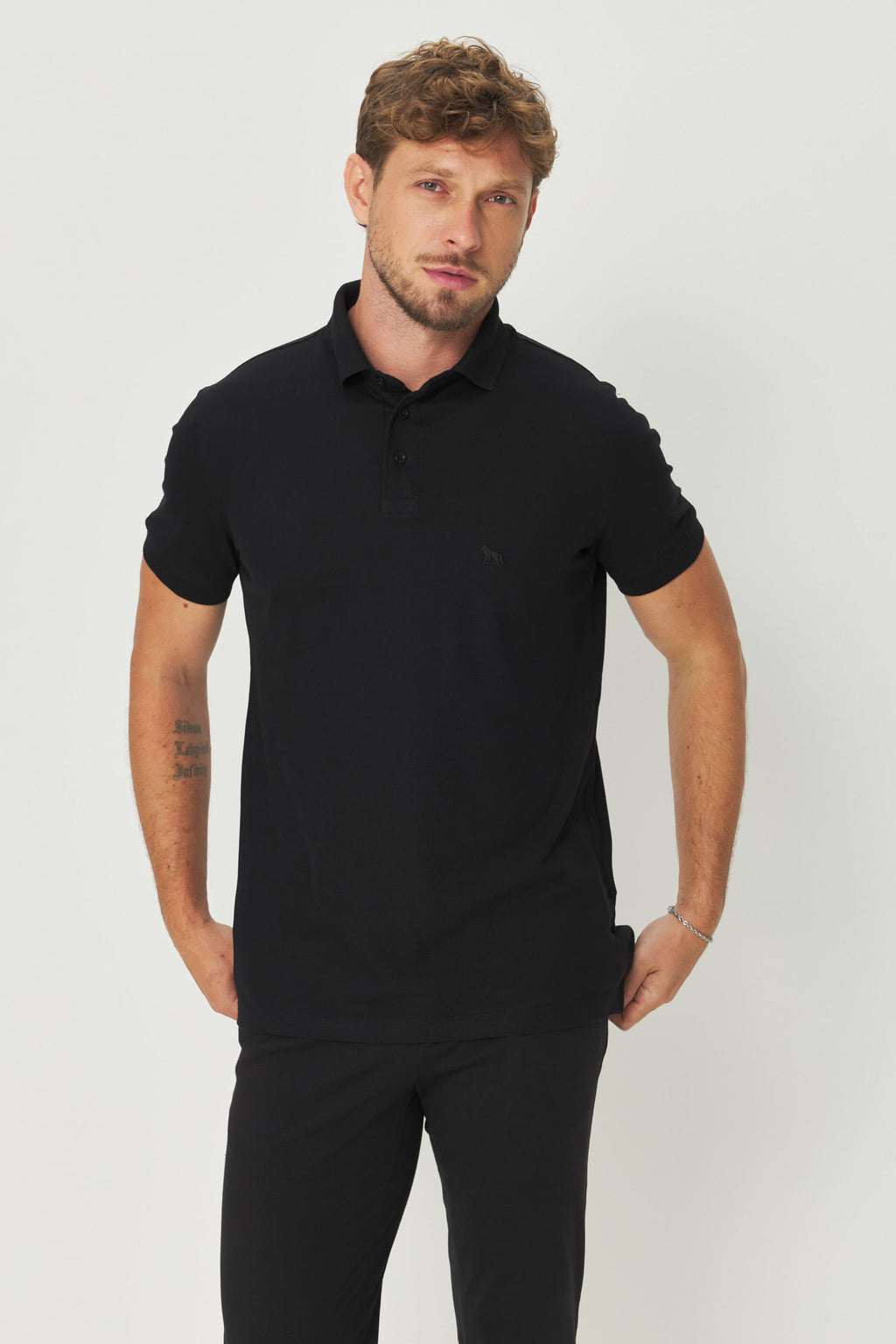 Polo Pima Masculina Acostamento Preto