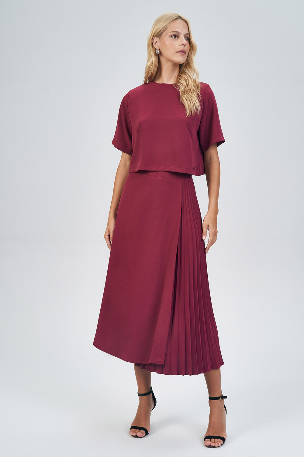 Saia Midi Camadas Feminina Acostamento Berry