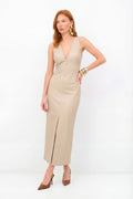 Vestido PU Longo Elegante ACT Feminino Sand