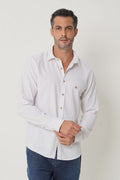 Camisa Casual Manga Longa Masculina Acostamento Branco