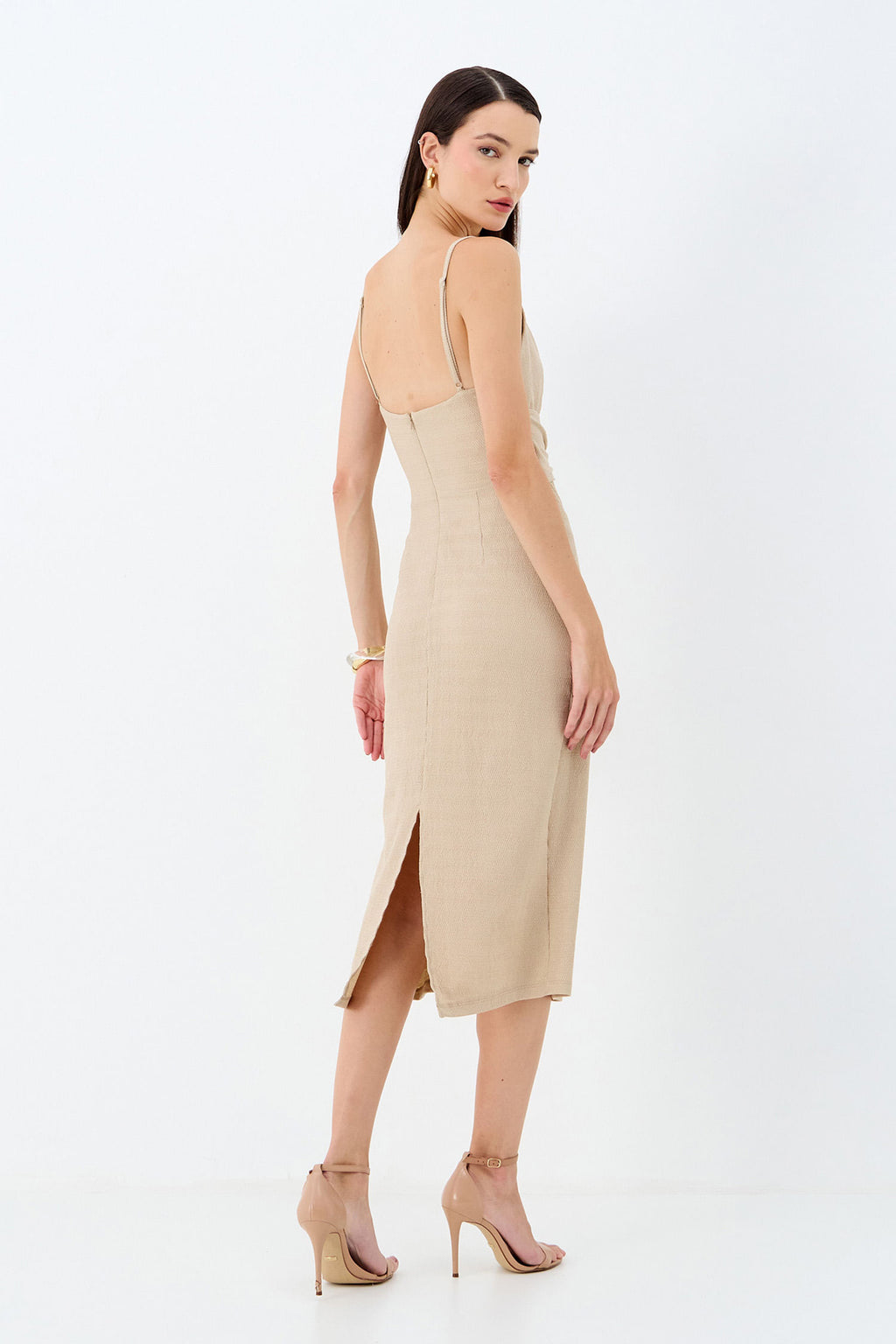 Vestido Resort Midi Busto Duplo ACT Feminino Sand