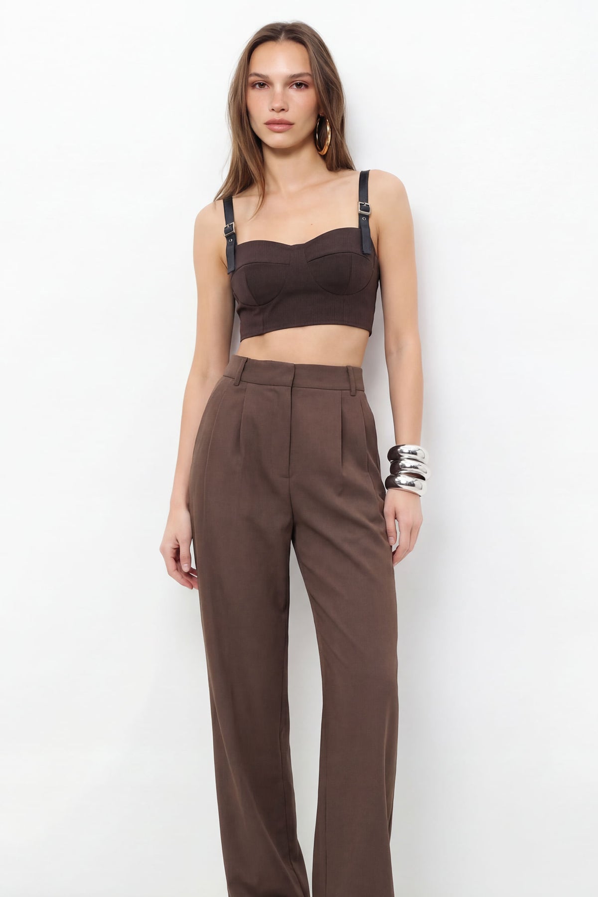 Top Estruturado Com Fivelas ACT Feminino Deep Brown