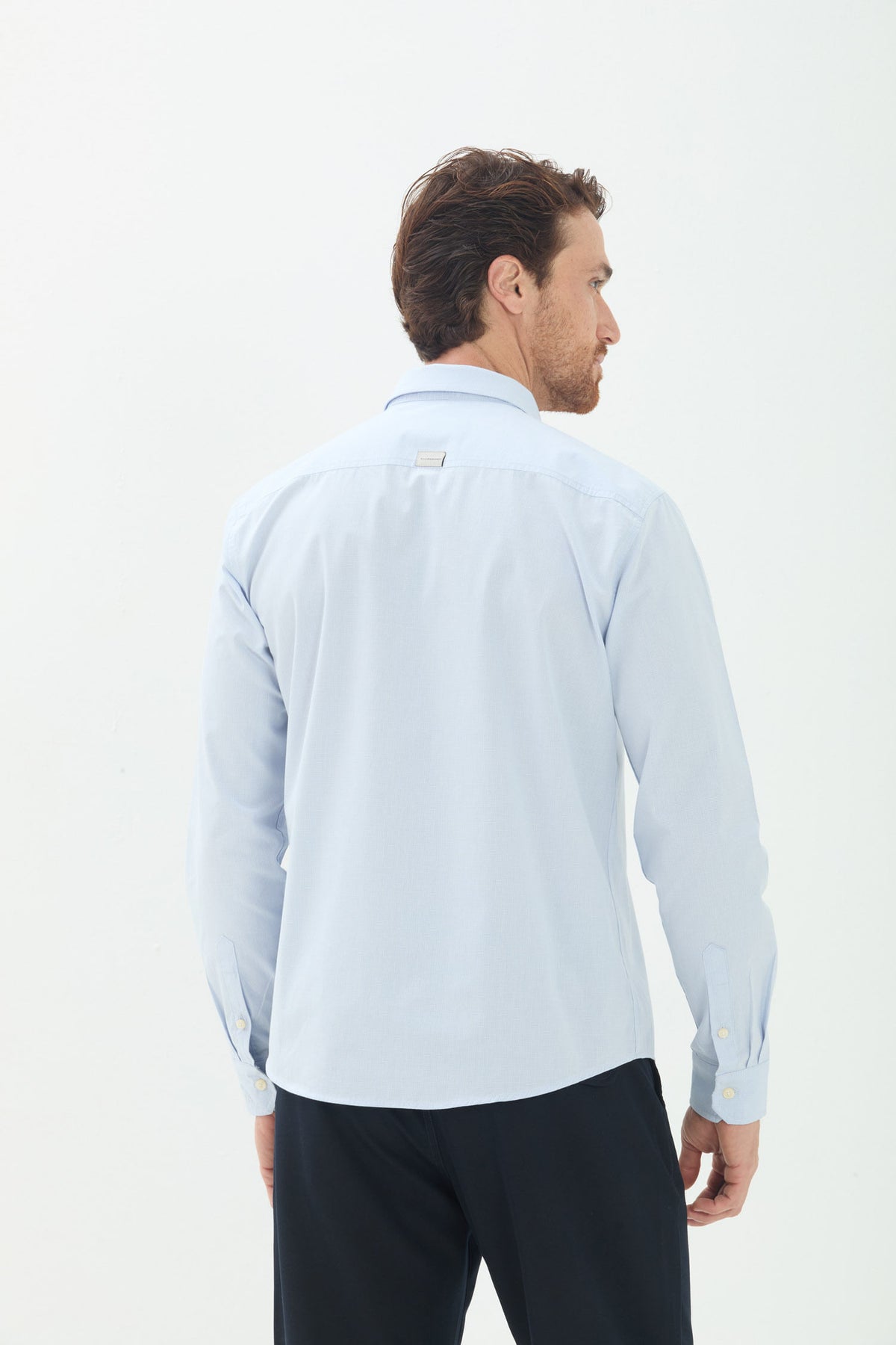 Camisa Manga Longa Scrivania Masculina Acostamento Micro Vichy Azul Claro