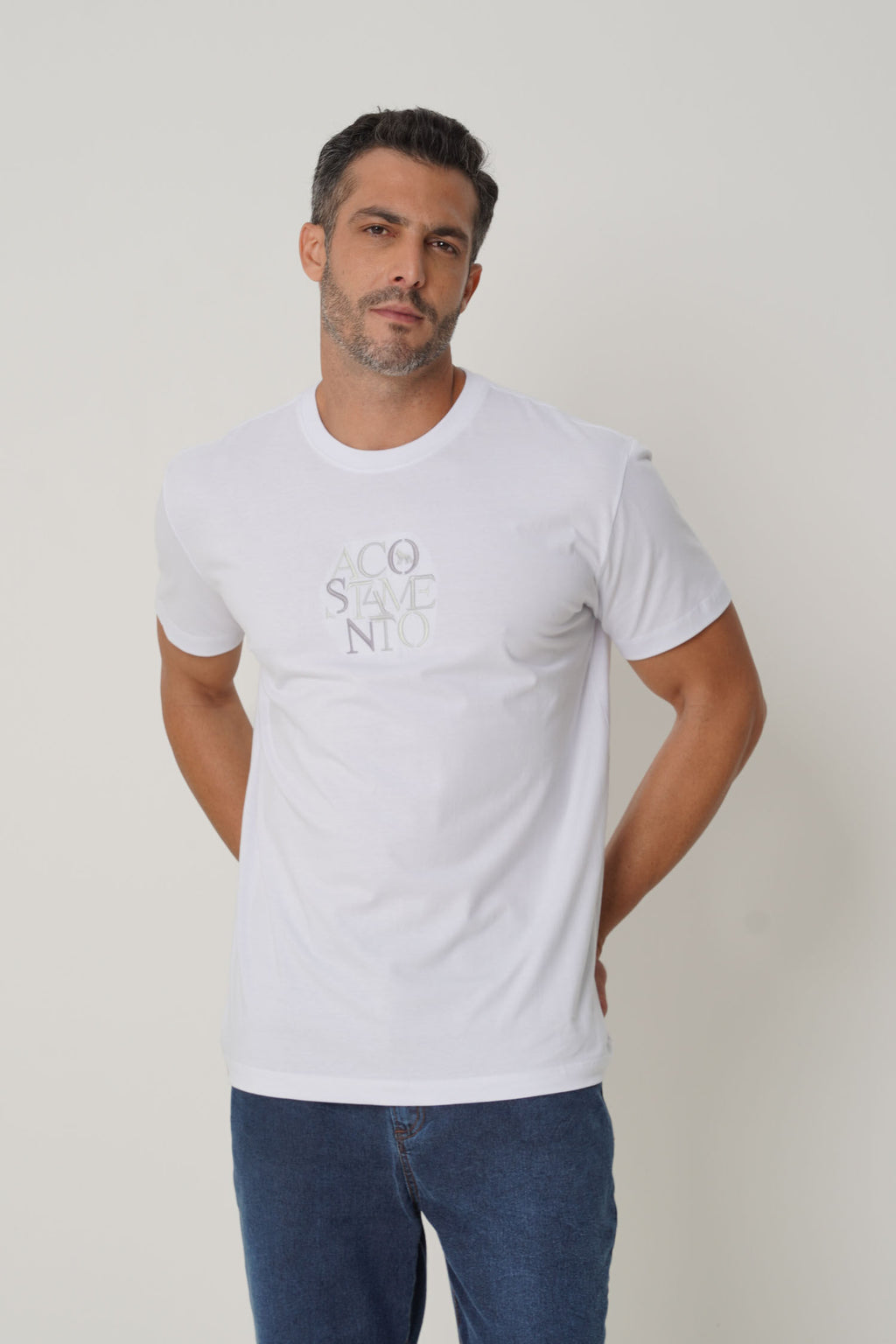 Camiseta Casual Logo Masculina Acostamento Branco