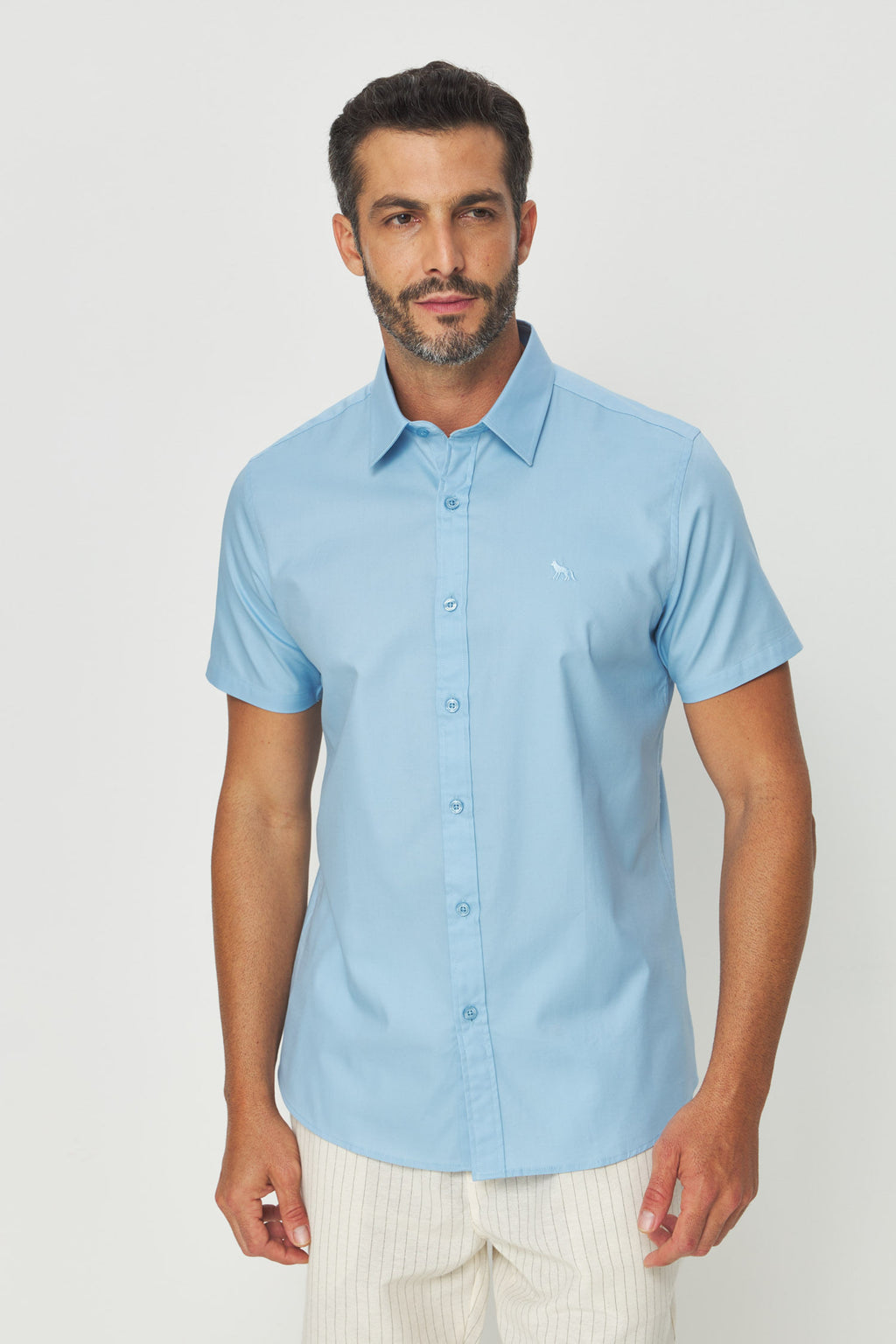 Camisa Manga Curta Neo Basic Cotton Masculina Acostamento Azul