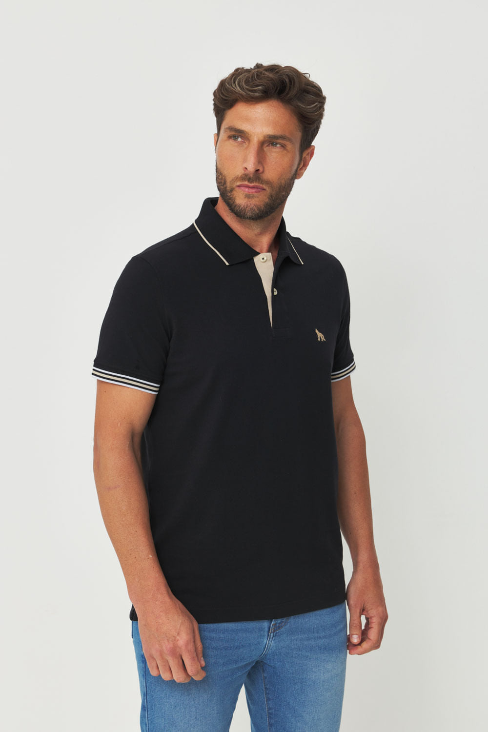 Polo Casual Detalhada Masculina Acostamento Preto