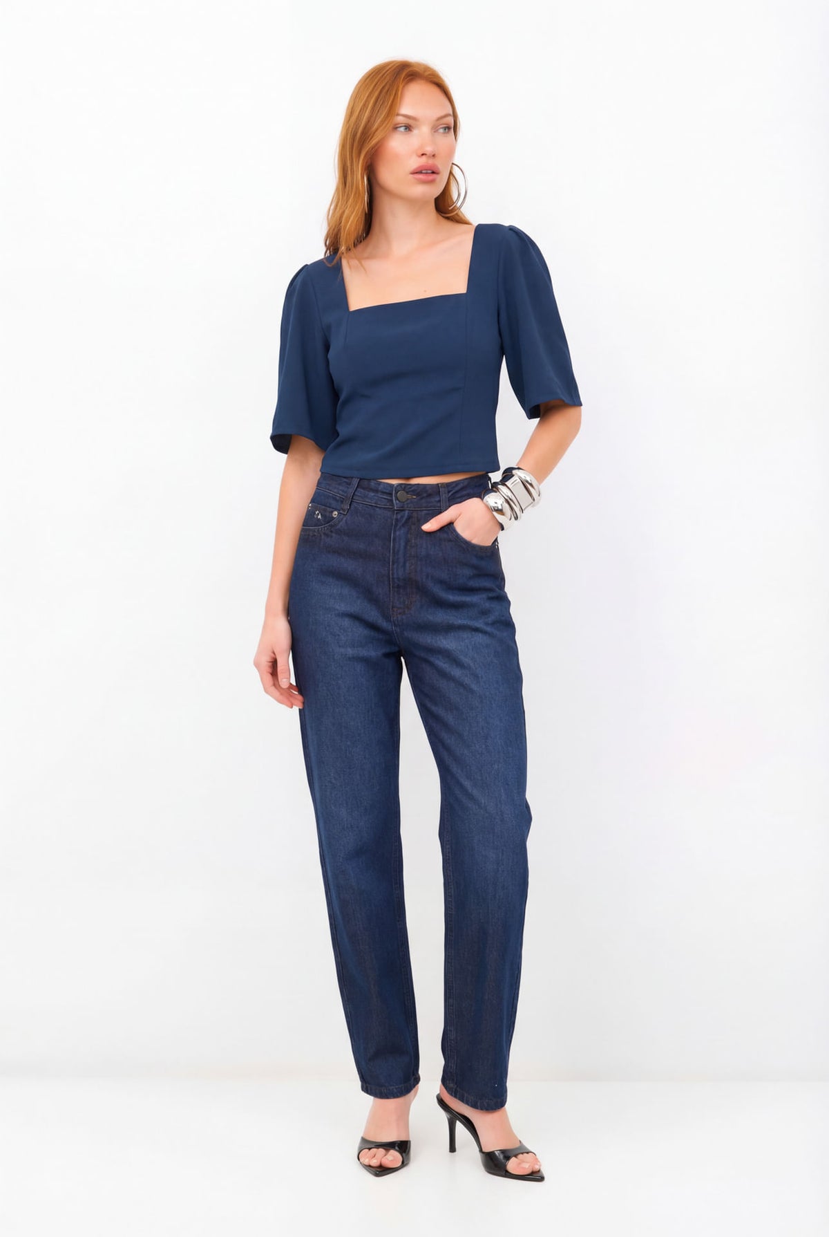 Blusa Decote Reto Manga Ampla ACT Feminina Royal Blue
