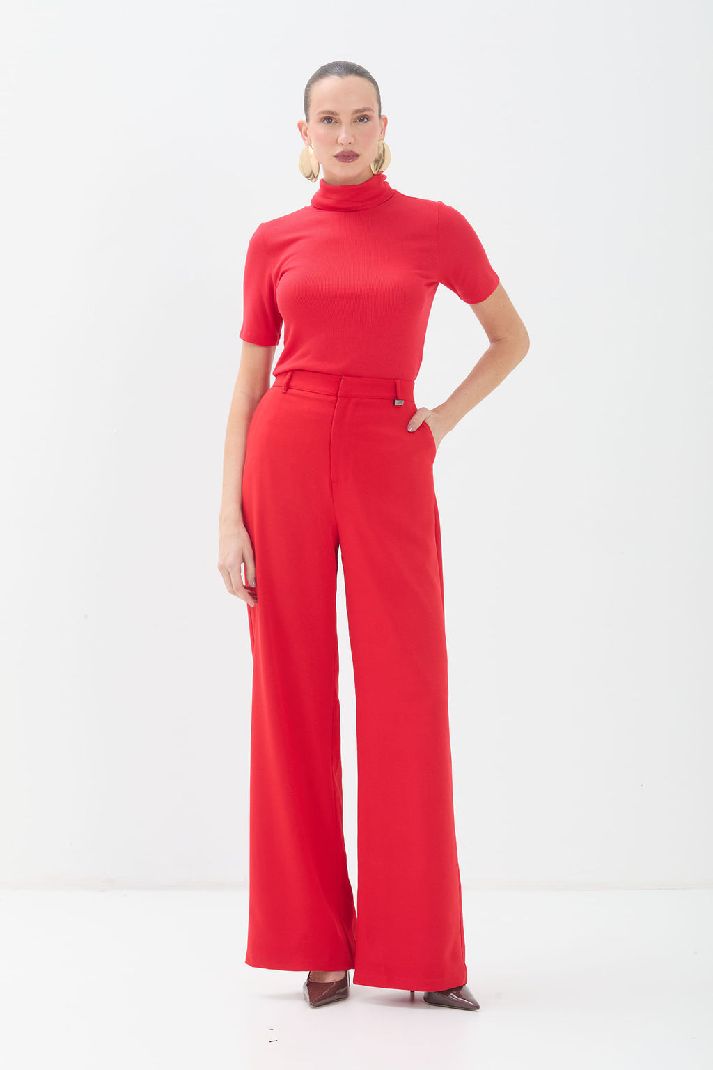 Blusa Canelada Gola Alta ACT Feminino Red Velvet