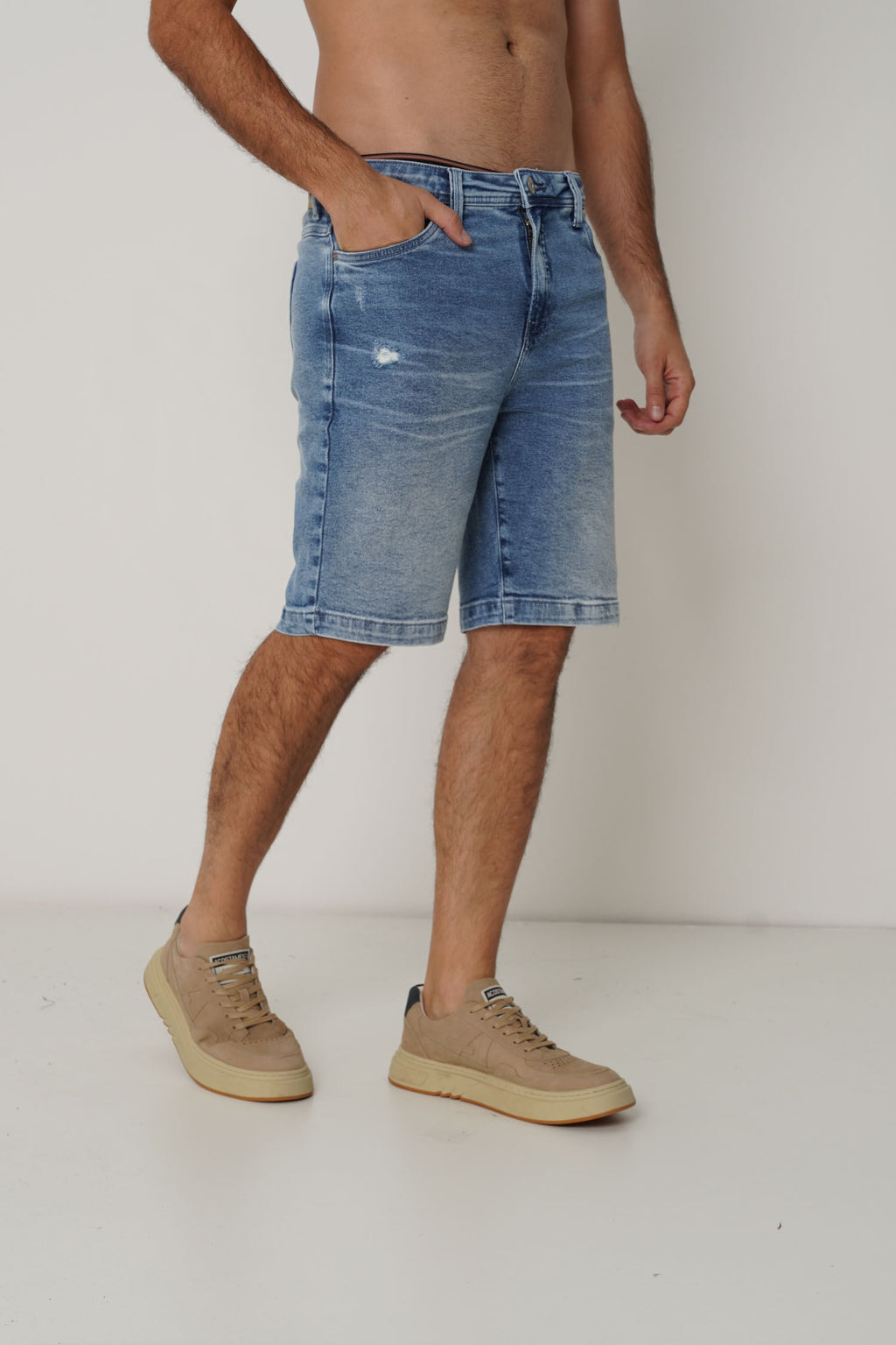 Bermuda Jeans Casual Masculina Acostamento Jeans Intermediario