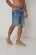 Bermuda Jeans Casual Masculina Acostamento Jeans Intermediario