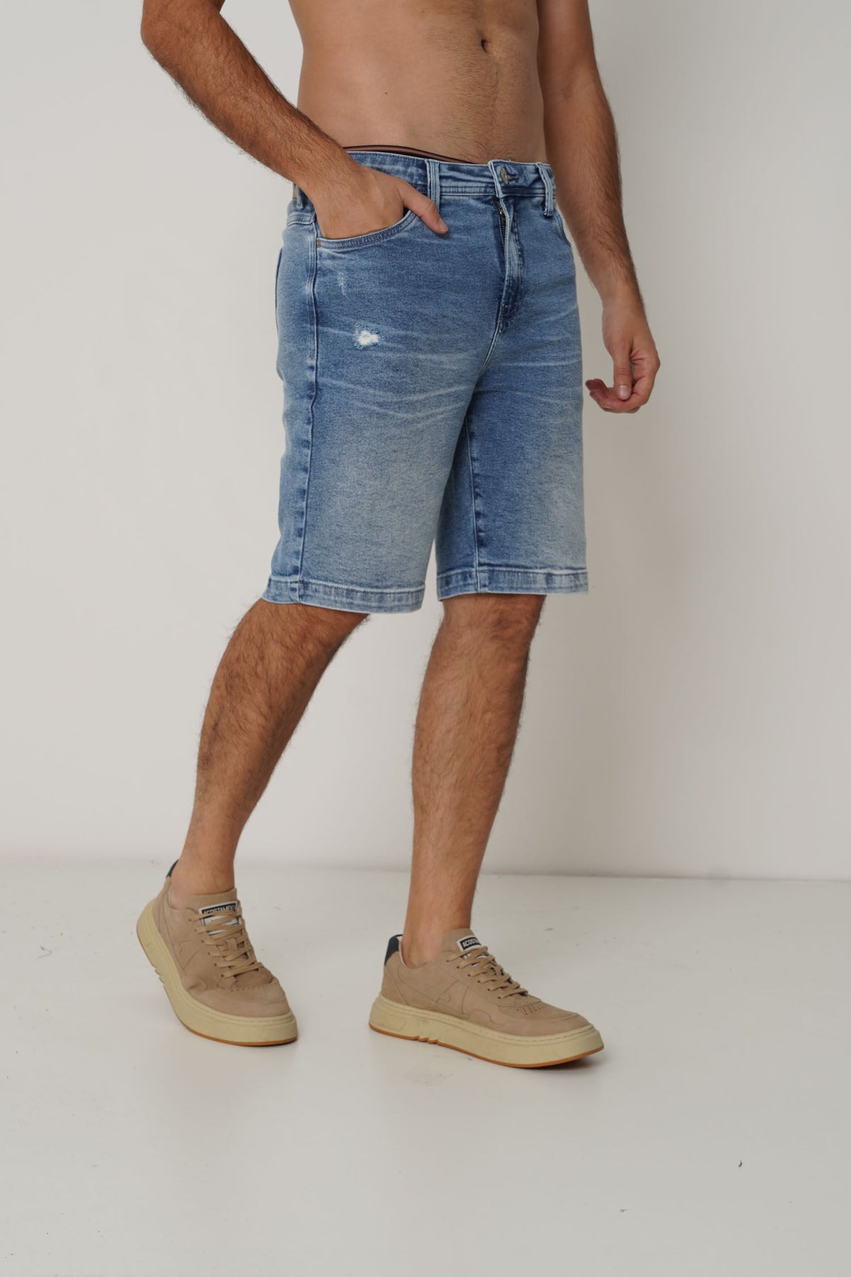Bermuda Jeans Casual Masculina Acostamento Jeans Intermediario