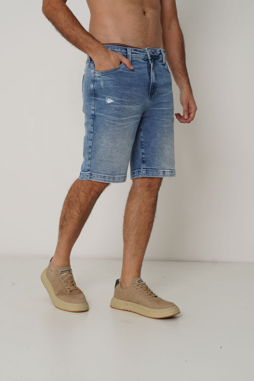 Bermuda Jeans Casual Masculina Acostamento Jeans Intermediario