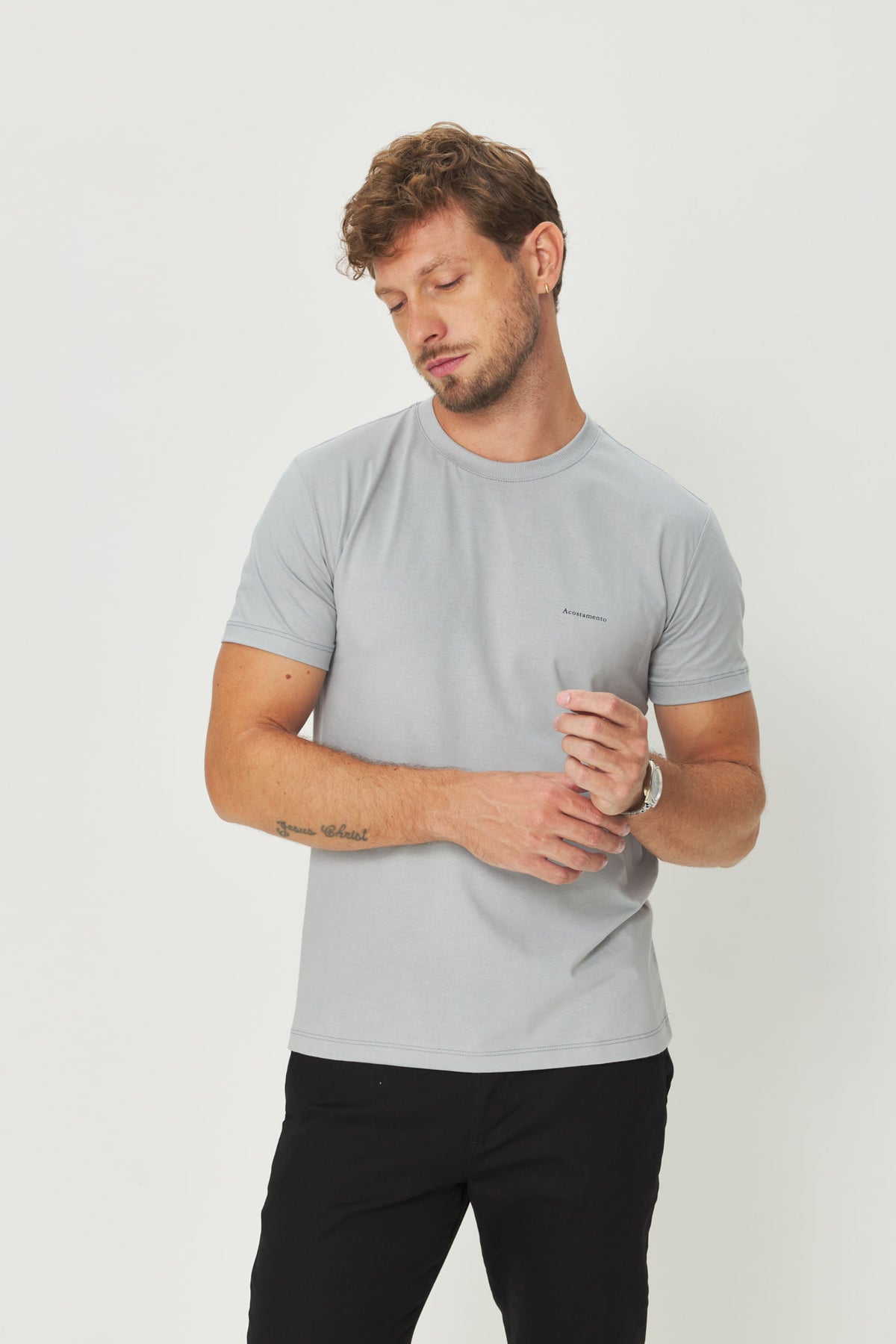 Camiseta Estampa Costas Masculina Acostamento Azul Neblina