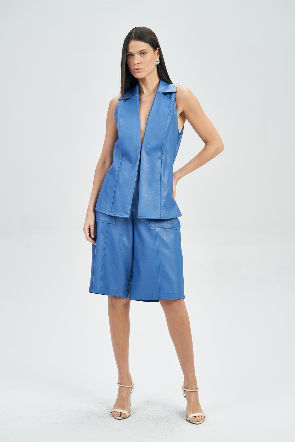 Bermuda PU Style Feminina Acostamento Preto